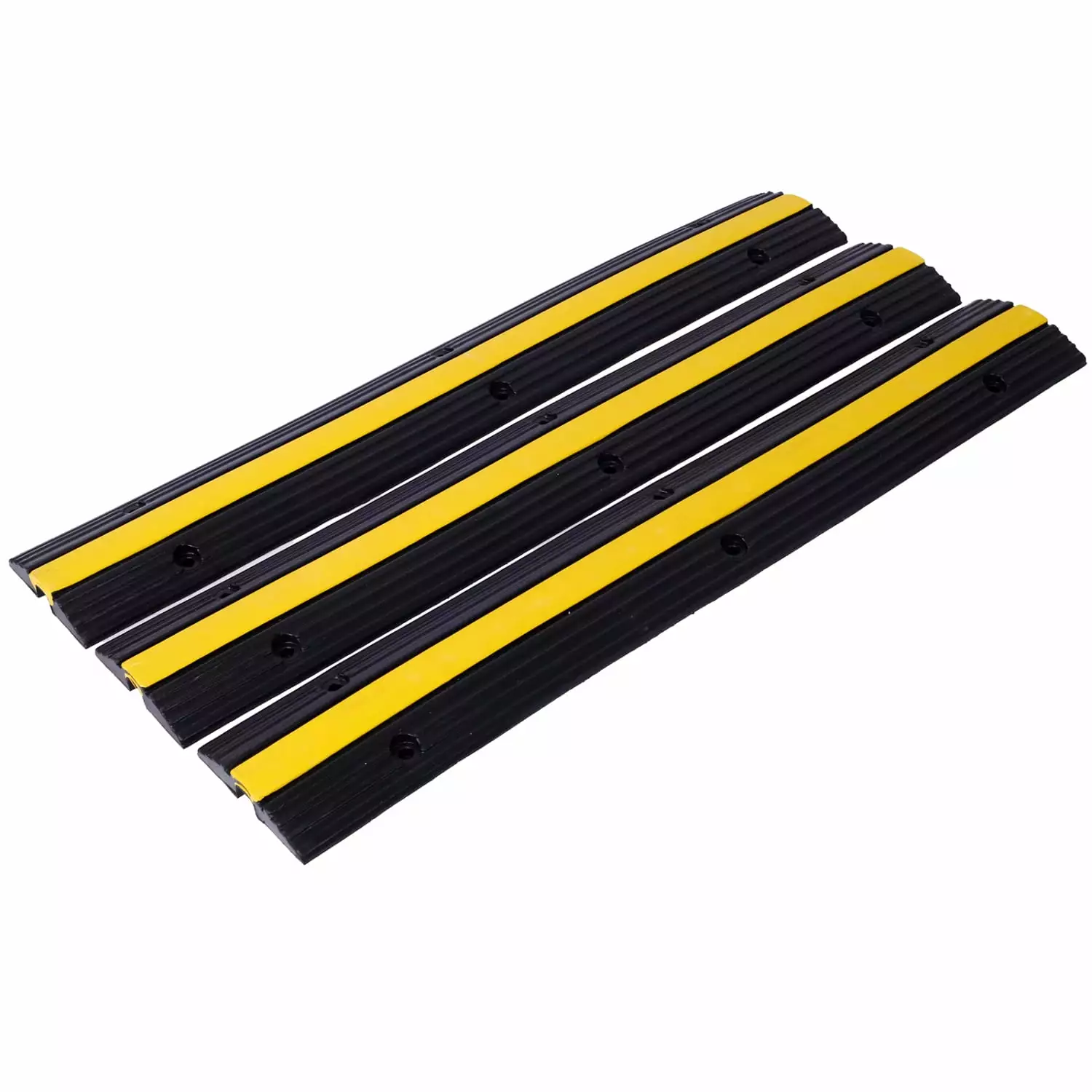 Durable Heavy Duty Rubber Cable Protector Ramp 2-Pack of Flexible Speed Bumps for Driveway High Load Capacity of 6600Lbs Secure Installation with 12 Bolts and Spike Ideal for Asphalt