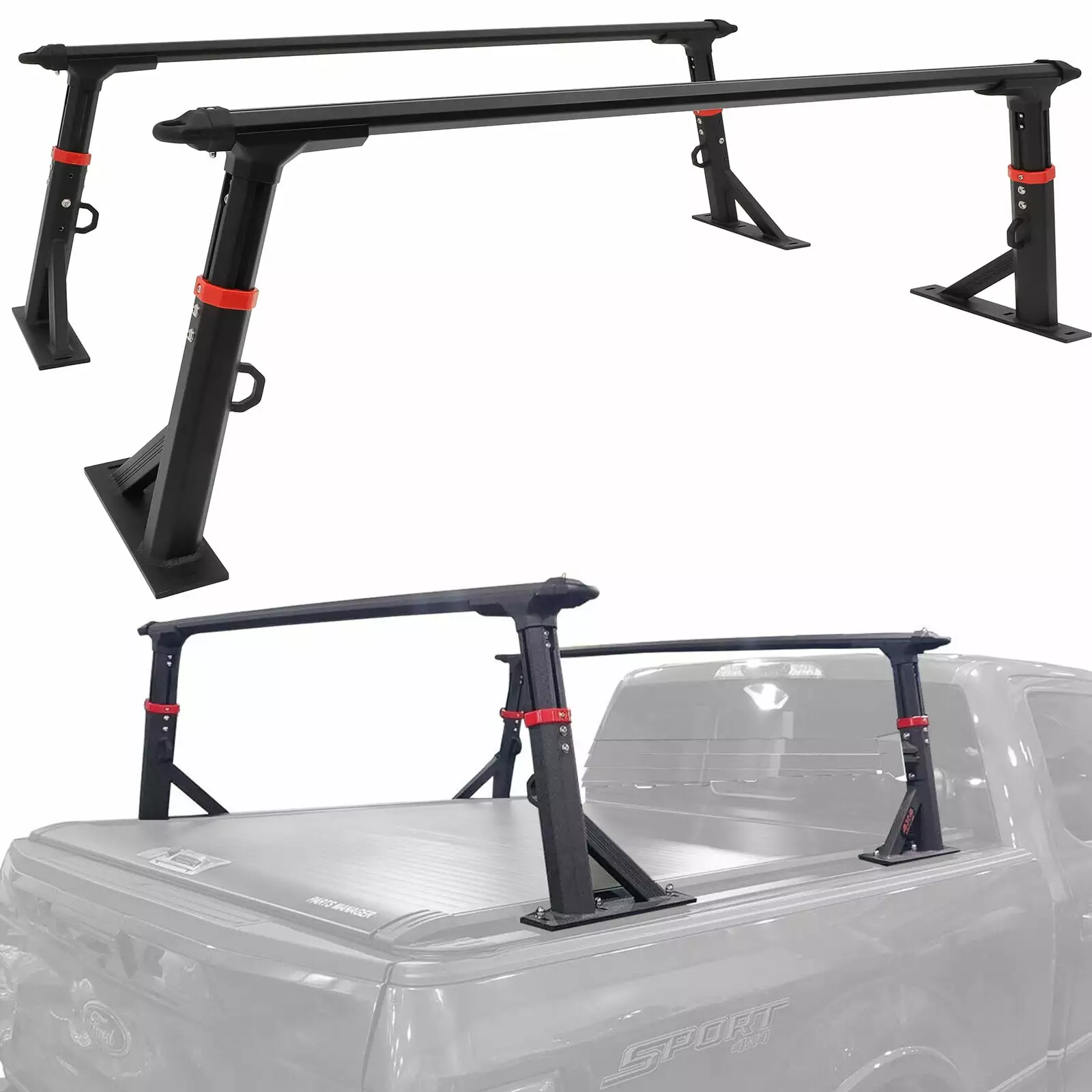 Go Rhino 5935001T XRS Cross Bars - Truck Bed Rail Kit for Full-Sized Trucks without Tonneau Covers For 07-24 Ram. Ford. Toyota. GMC. Chevrolet Fits select: 2015-2023 FORD F150