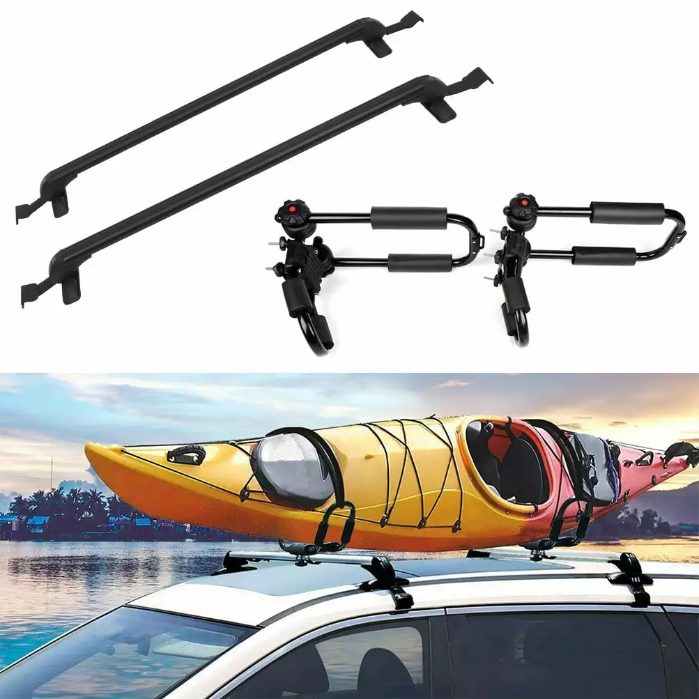 ECCPP Roof Rack Crossbars+Kayak Rack+Tie-Down Straps Fits Universal 48 Window Frame Side Rails Roof Rack Crossbars