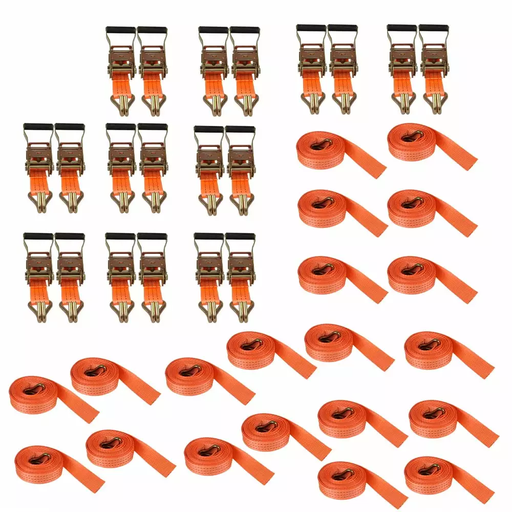 EPOTOOR Orange Heavy Duty 1.5 ?? 15' Ratchet Tie Down Straps J Hooks 4000 LBS 20 Pack