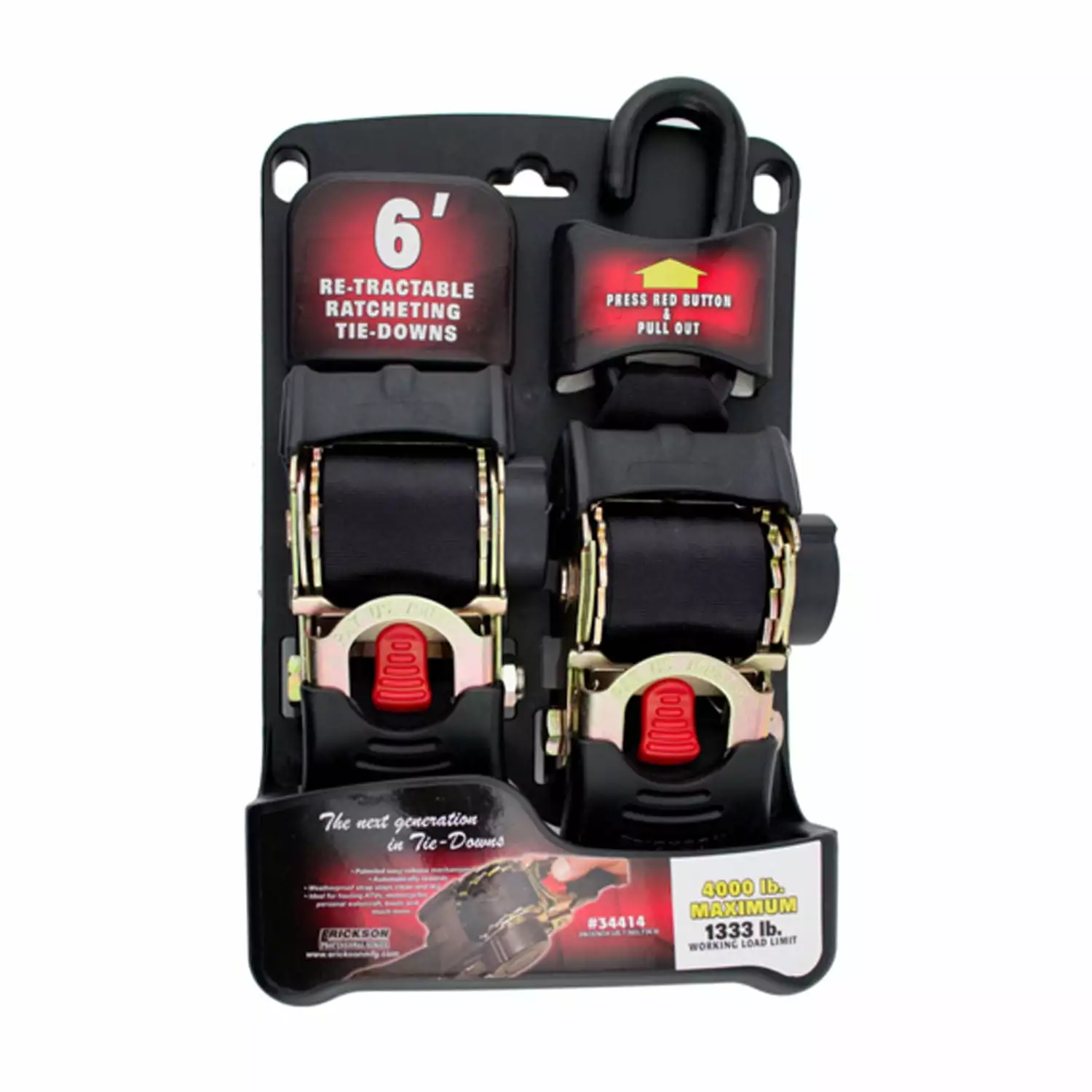 HQ POWERSPORTS 34414 Retractable Ratcheting Tie Down Straps 2 x 6' (PR)