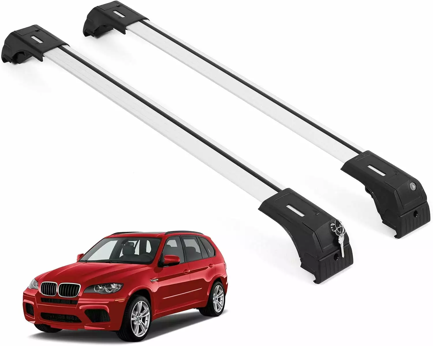 ERKUL Roof Rack Cross Bars for BMW X5 E70 2007-2013 | Anti-Theft Lock Aluminum Crossbars for Rooftop. Cargo Carrier. Luggage. Kayak. Canoe. Bike | Silver