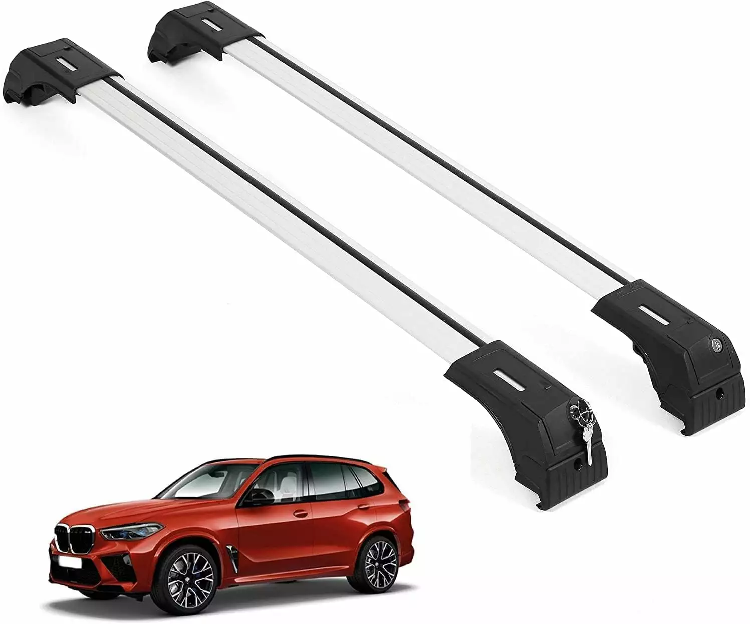 ERKUL Roof Rack Cross Bars for BMW X5 F15 2014-2018 | Anti-Theft Lock Aluminum Crossbars for Rooftop. Cargo Carrier. Luggage. Kayak. Canoe. Bike | Black