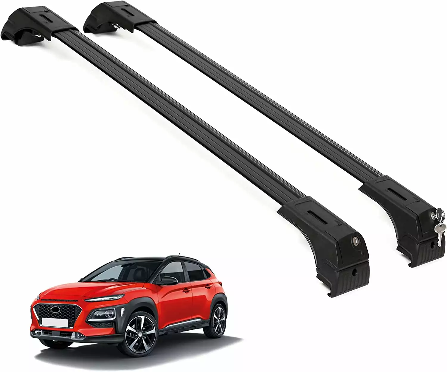 ERKUL Roof Rack Cross Bars for Hyundai Kona 2018-2023 | Anti-Theft Lock Aluminum Crossbars for Rooftop. Cargo Carrier. Luggage. Kayak. Canoe. Bike | Black