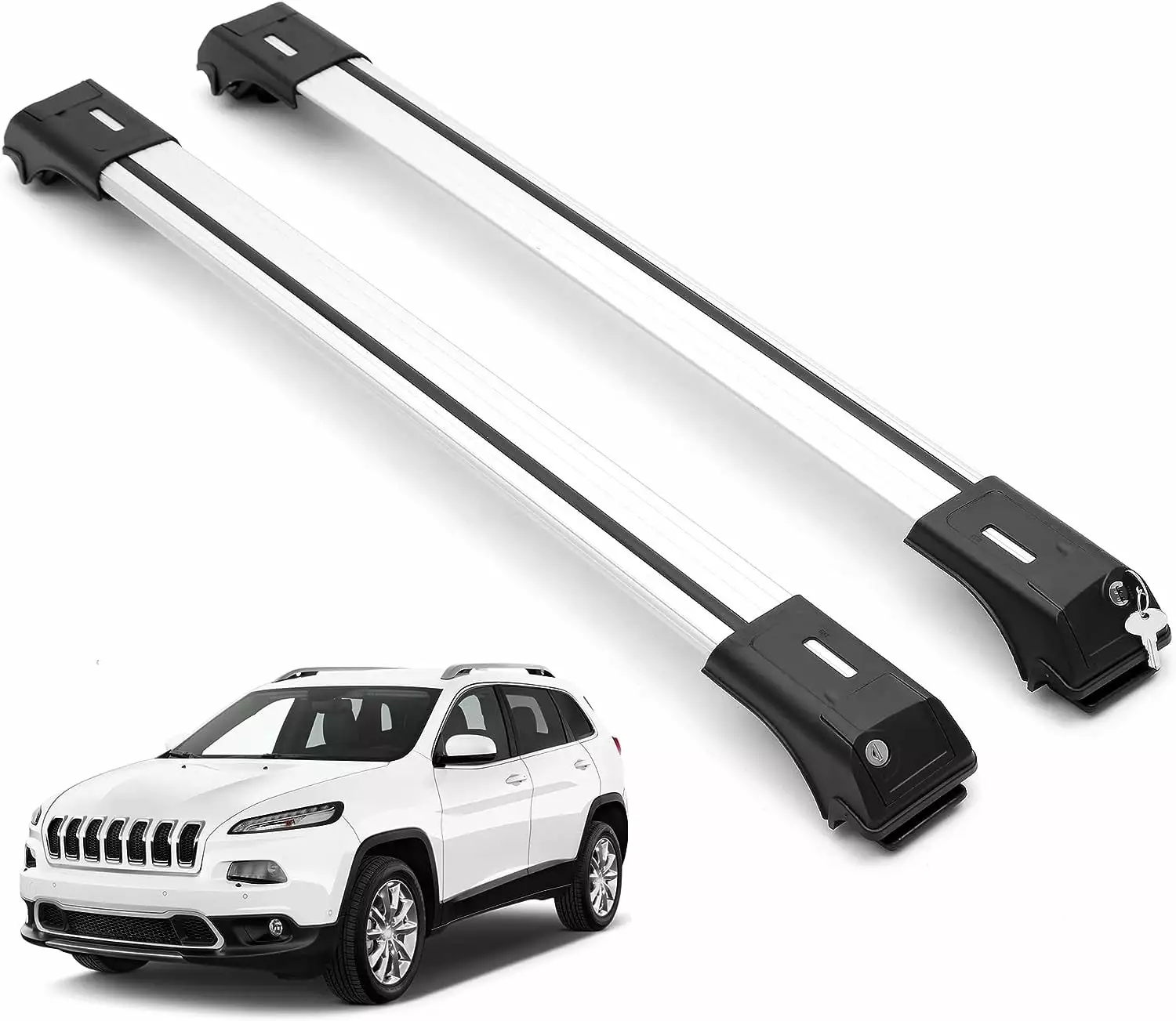 ERKUL Roof Rack Cross Bars for Jeep Cherokee 2014-2023 | Anti-Theft Lock Aluminum Crossbars for Rooftop. Cargo Carrier. Luggage. Kayak. Canoe. Bike | Black