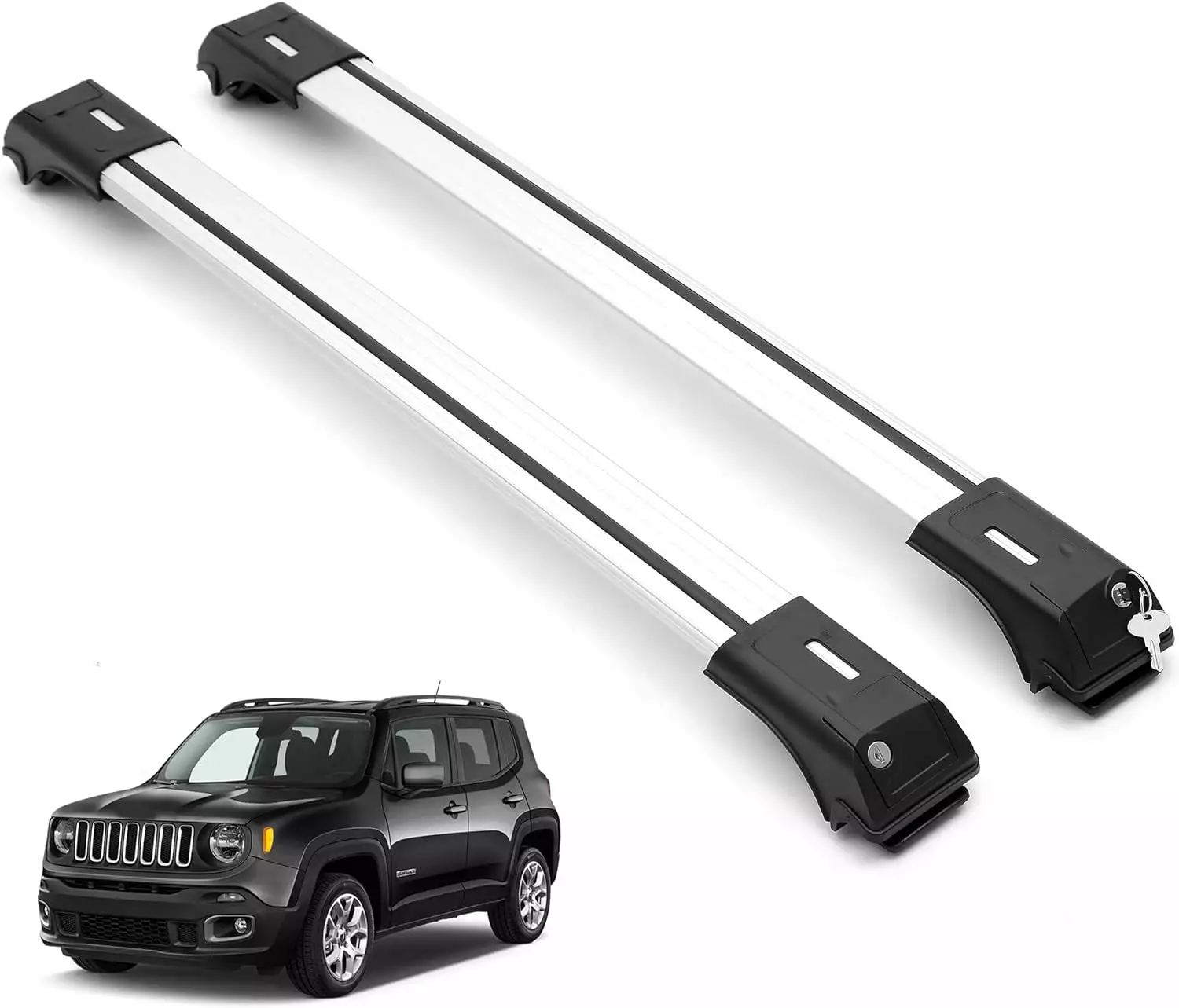 ERKUL Roof Rack Cross Bars for Jeep Renegade 2015-2023 | Anti-Theft Lock Aluminum Crossbars for Rooftop. Cargo Carrier. Luggage. Kayak. Canoe. Bike | Black