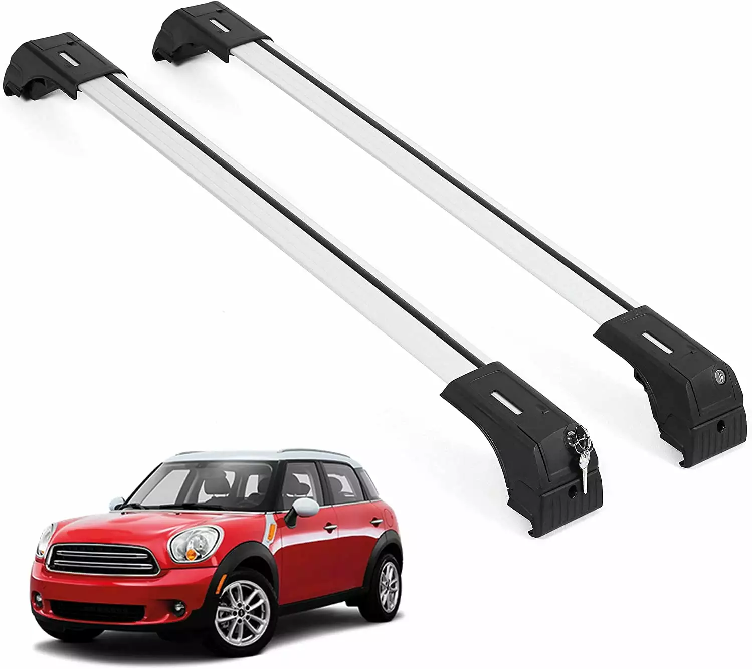 ERKUL Roof Rack Cross Bars for Mini Cooper Countryman 2011-2016 & 2017-2024 with Flush Side Rails | Anti-Theft Lock Aluminum Crossbars for Rooftop. Cargo Carrier. Luggage. Kayak. Canoe. Bike | Black