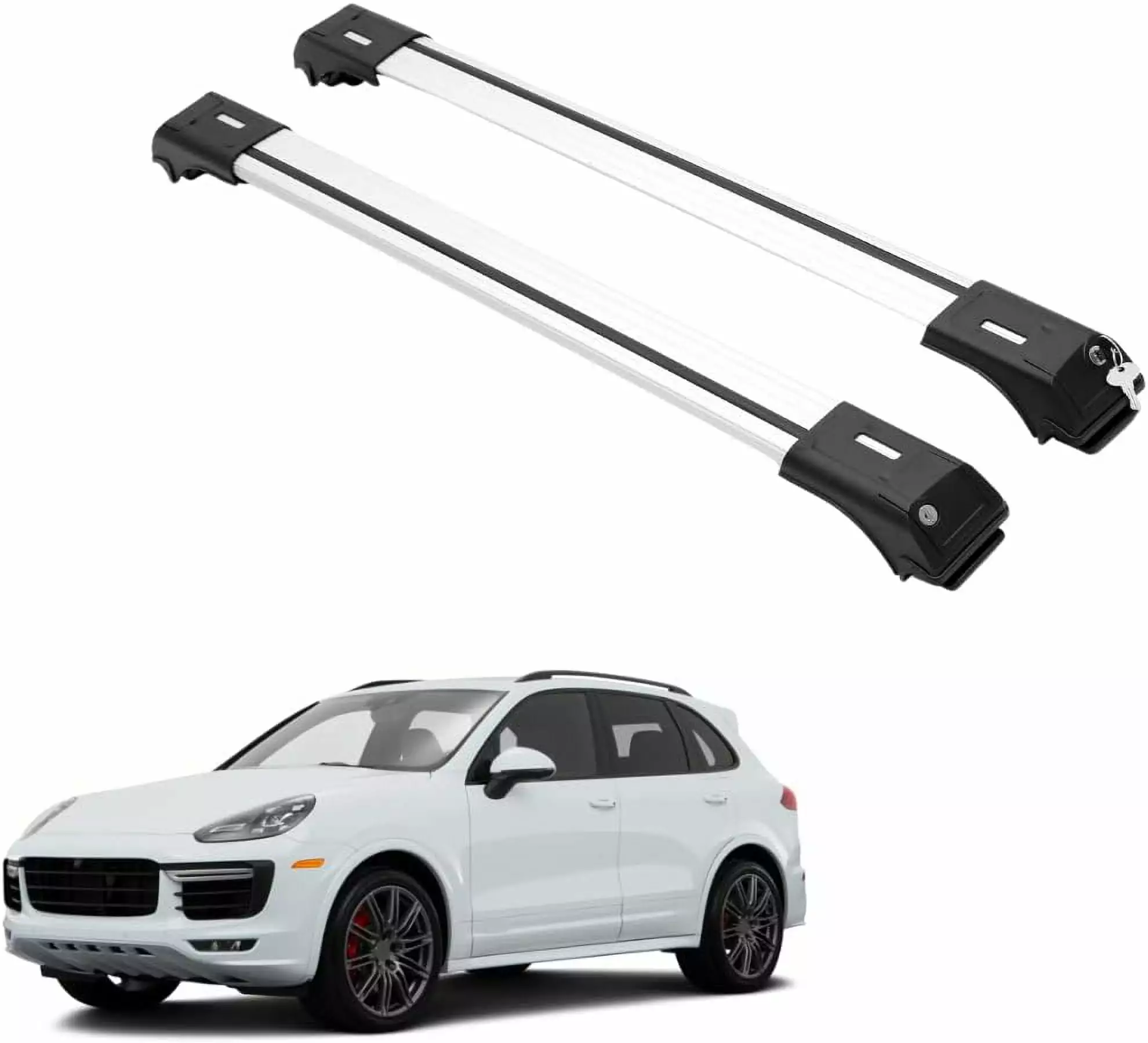 ERKUL Roof Rack Cross Bars for Porsche Cayenne 2003-2010 | Anti-Theft Lock Aluminum Crossbars for Rooftop. Cargo Carrier. Luggage. Kayak. Canoe. Bike | Silver