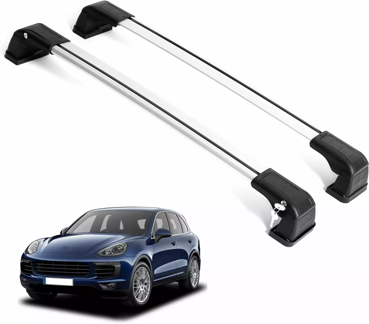 ERKUL Roof Rack Cross Bars for Porsche Cayenne 2003-2010 | Anti-Theft Lock Aluminum Crossbars for Rooftop. Cargo Carrier. Luggage. Kayak. Canoe. Snowboard. Bike| Silver