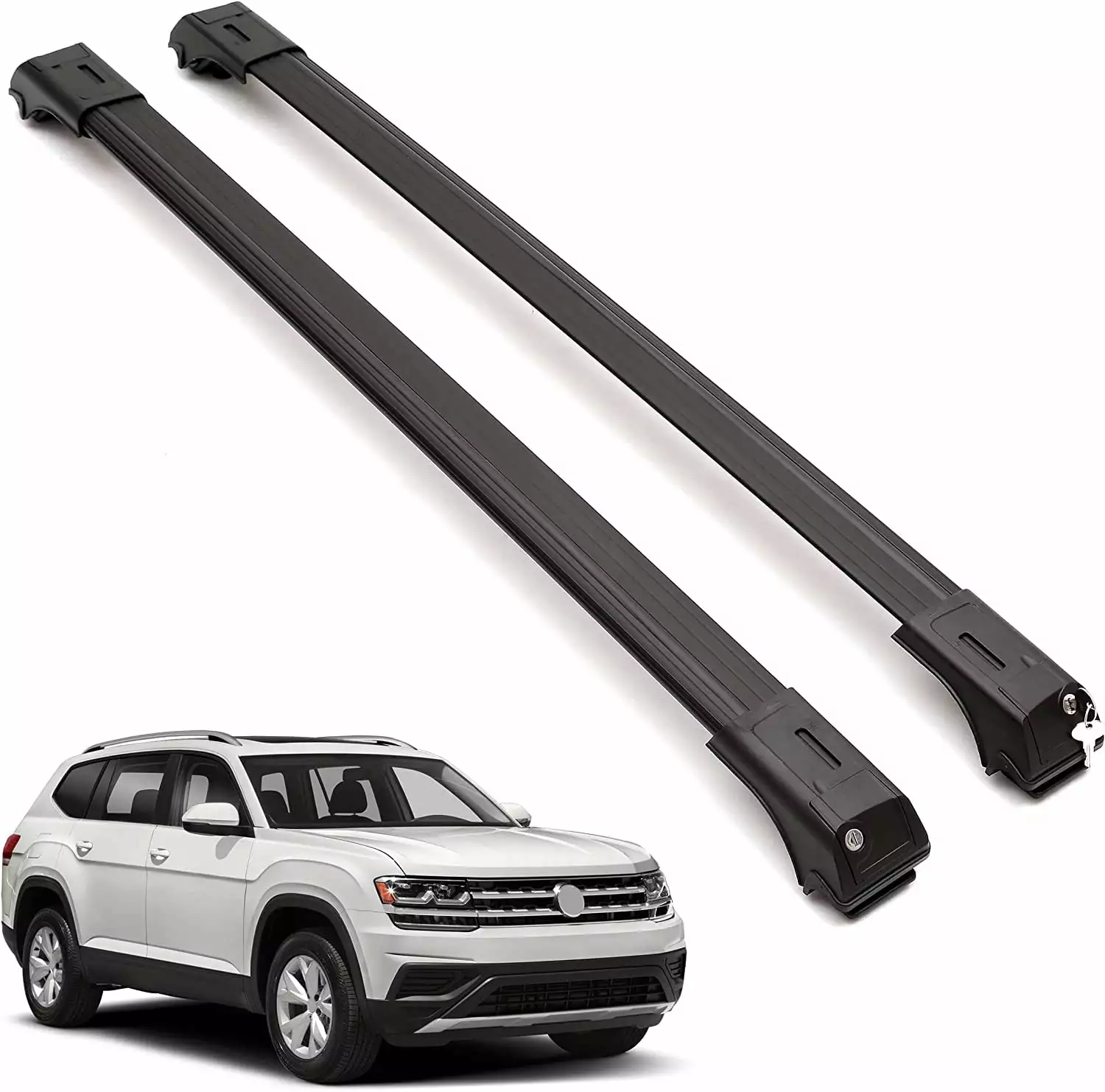 ERKUL Roof Rack Cross Bars for VW Volkswagen Atlas 2018-2024 | Anti-Theft Lock Aluminum Crossbars for Rooftop. Cargo Carrier. Luggage. Kayak. Canoe. Bike | Black