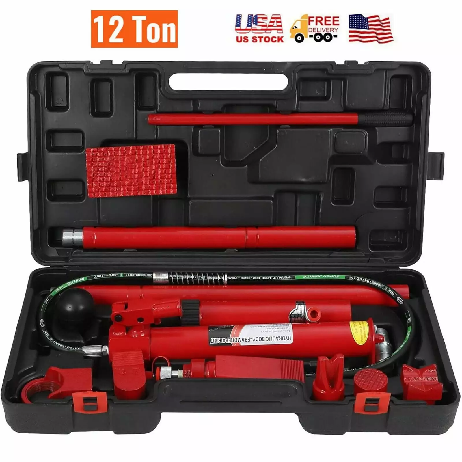 Emorefun 12 Ton Hydraulic Porta Power Jack Car Auto Tool Lift Ram Body Frame Repair Kits