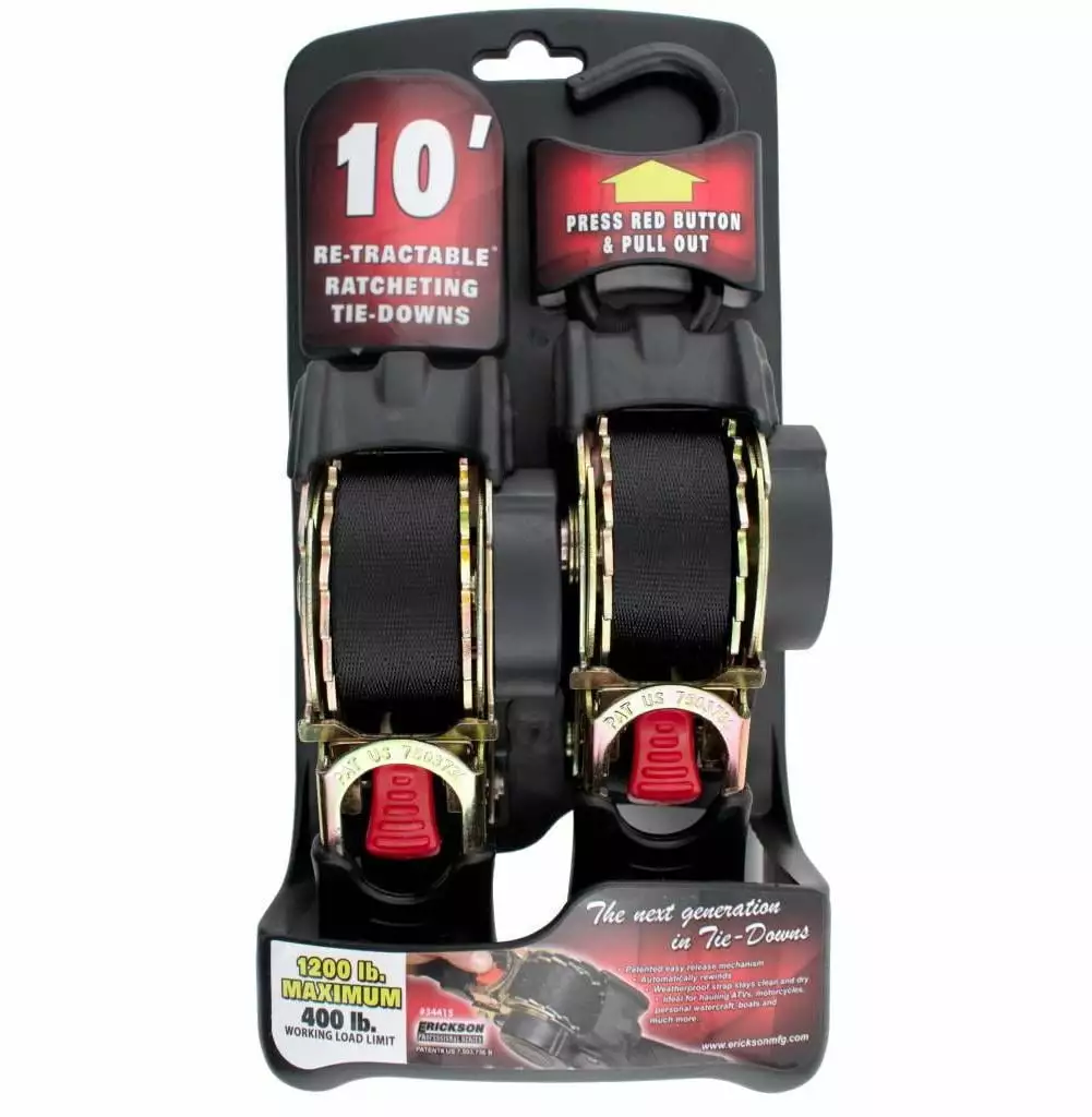 Erickson 34415 Re-Tractable Tie-Down Straps - 1in. x 10ft. - Black