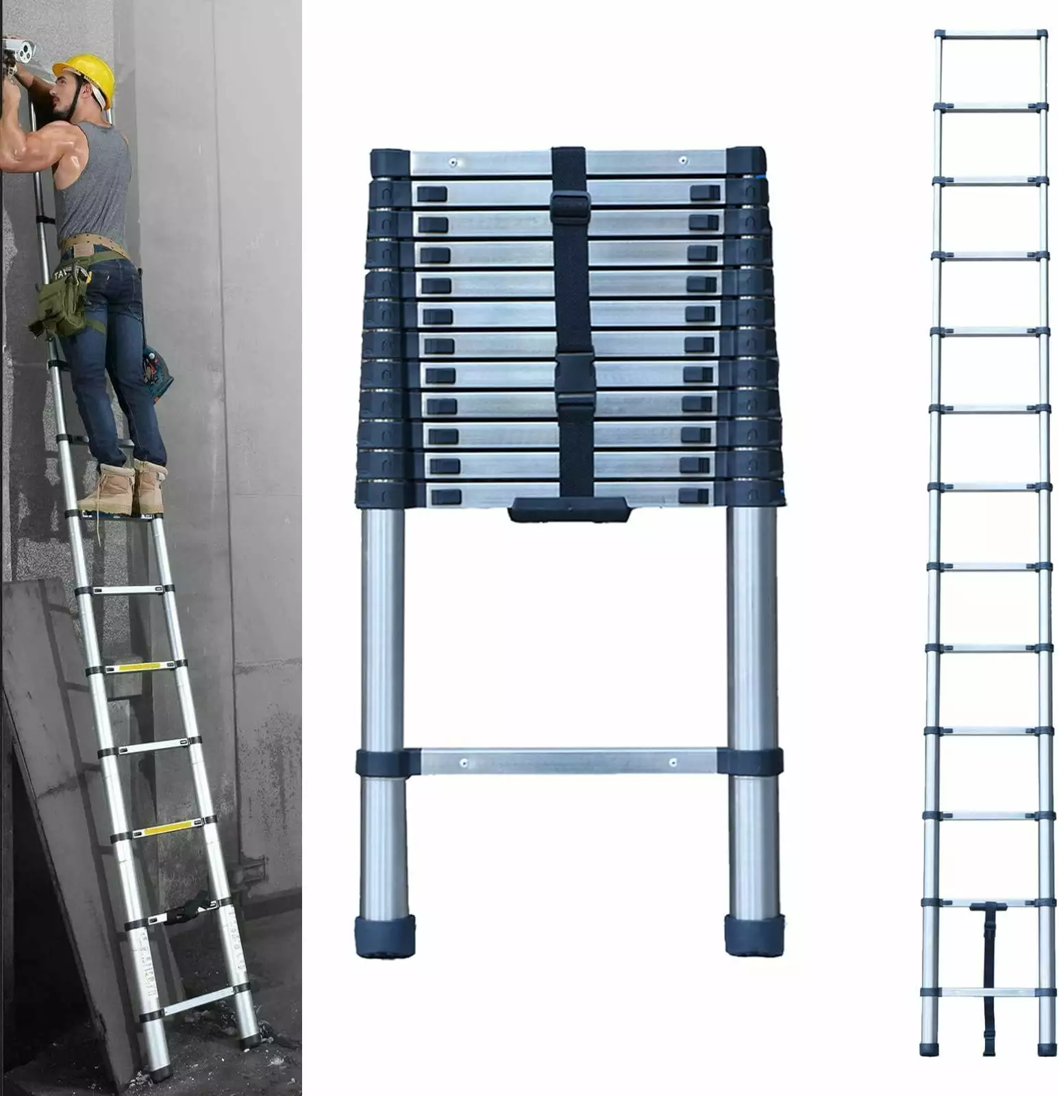 Extension Ladder 12 FT. Telescoping Ladder Stainless Steel Roof Ladder. Lightweight Telescopic Extension Ladder. Multi Purpose Step Ladders for Home. Collapsible Ladders. Heavy Duty 330 Lb Capacity