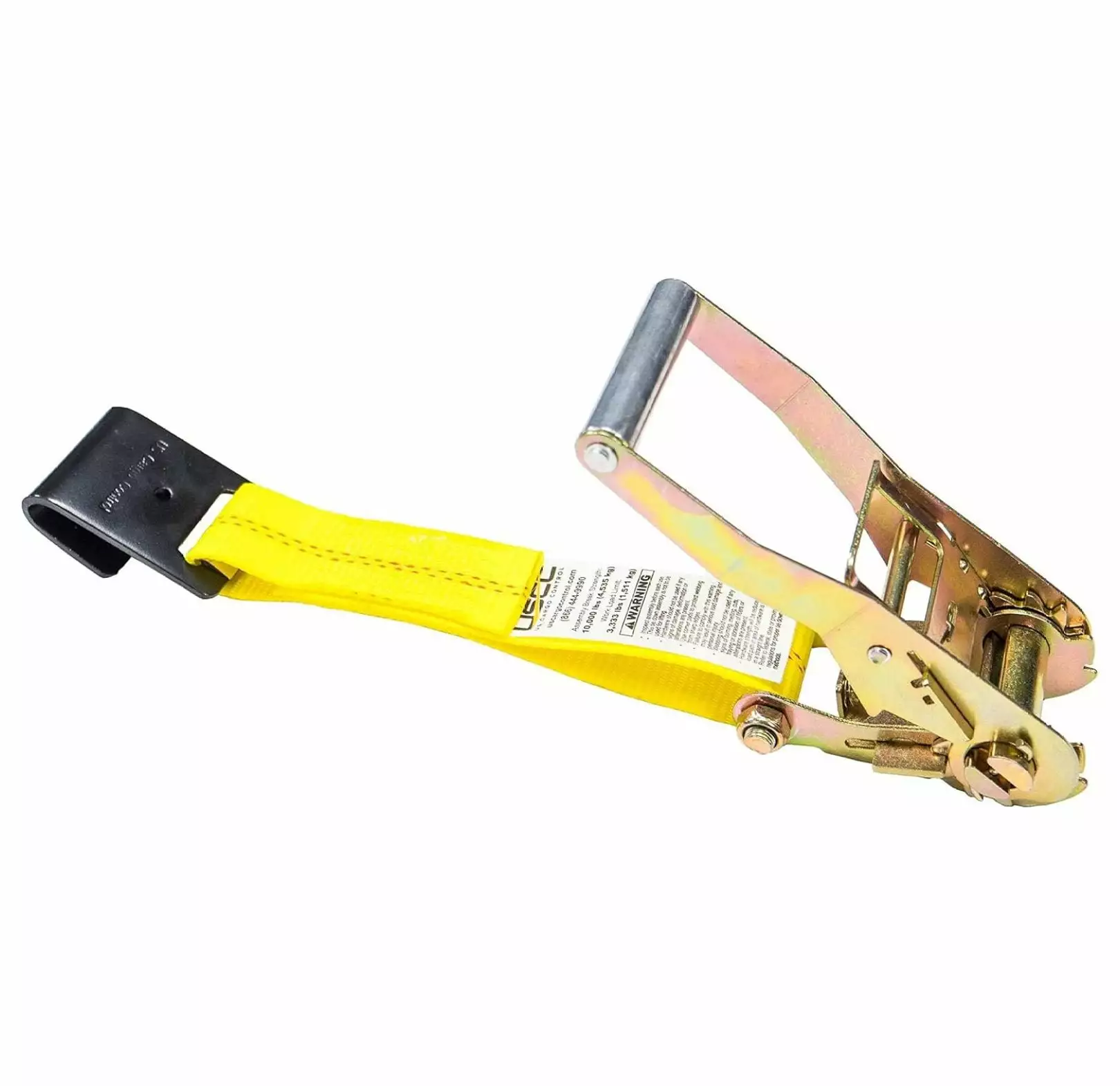 Fixed End Tie Down Strap with Flat Hook and Ratchet2 Inch Wide X 11 Inch LongYellow Ratchet StrapsDependable Utility Strap3.333 Pound Working Load Limit