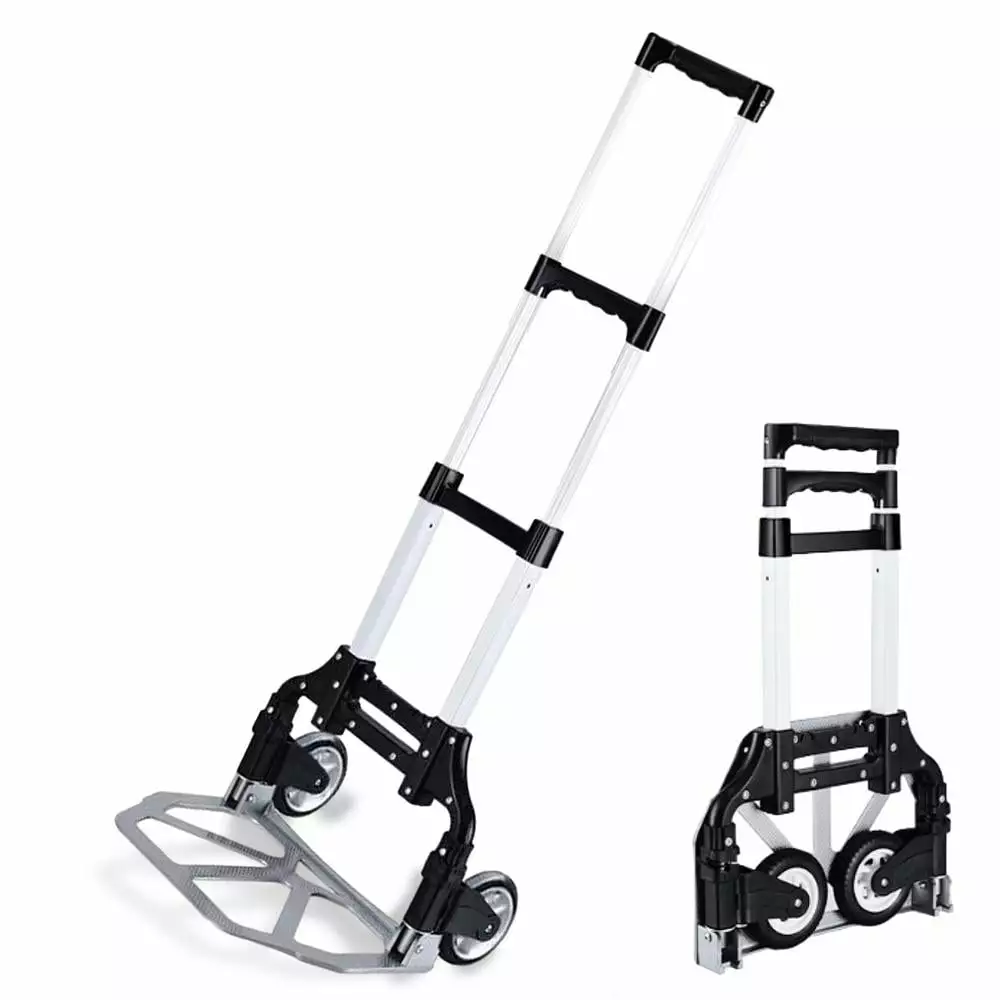 WAASOSCON Hand Truck | Thickened Push Manual Trolley | Foldable Portable Cart with Rubber Wheels. Multi-purpose Mobility Trolley for Warehouse. Supermarket. Garden