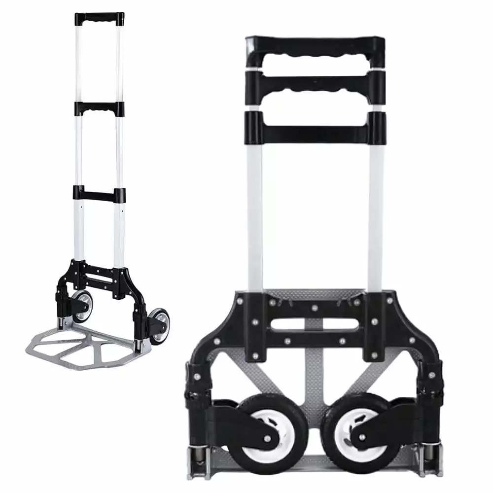 Flylapdo Folding Hand Truck Thickened Push Manual Trolley Rubber Wheels Moving Trucks Foldable Cart Mobility Trolley for Home Outdoors wonderful