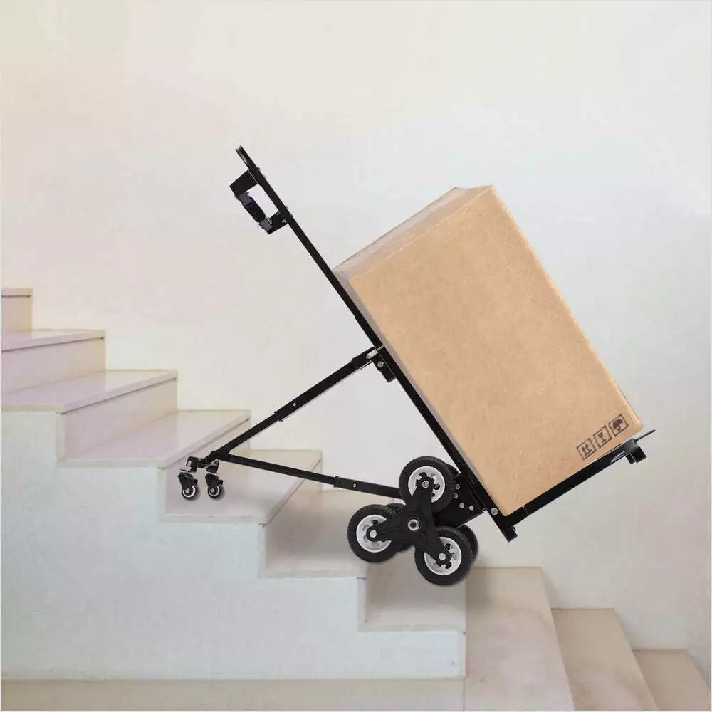 Foldable Stair Climbing Cart with Seat Tri Wheel Grocery Trolley Waterproof Bag