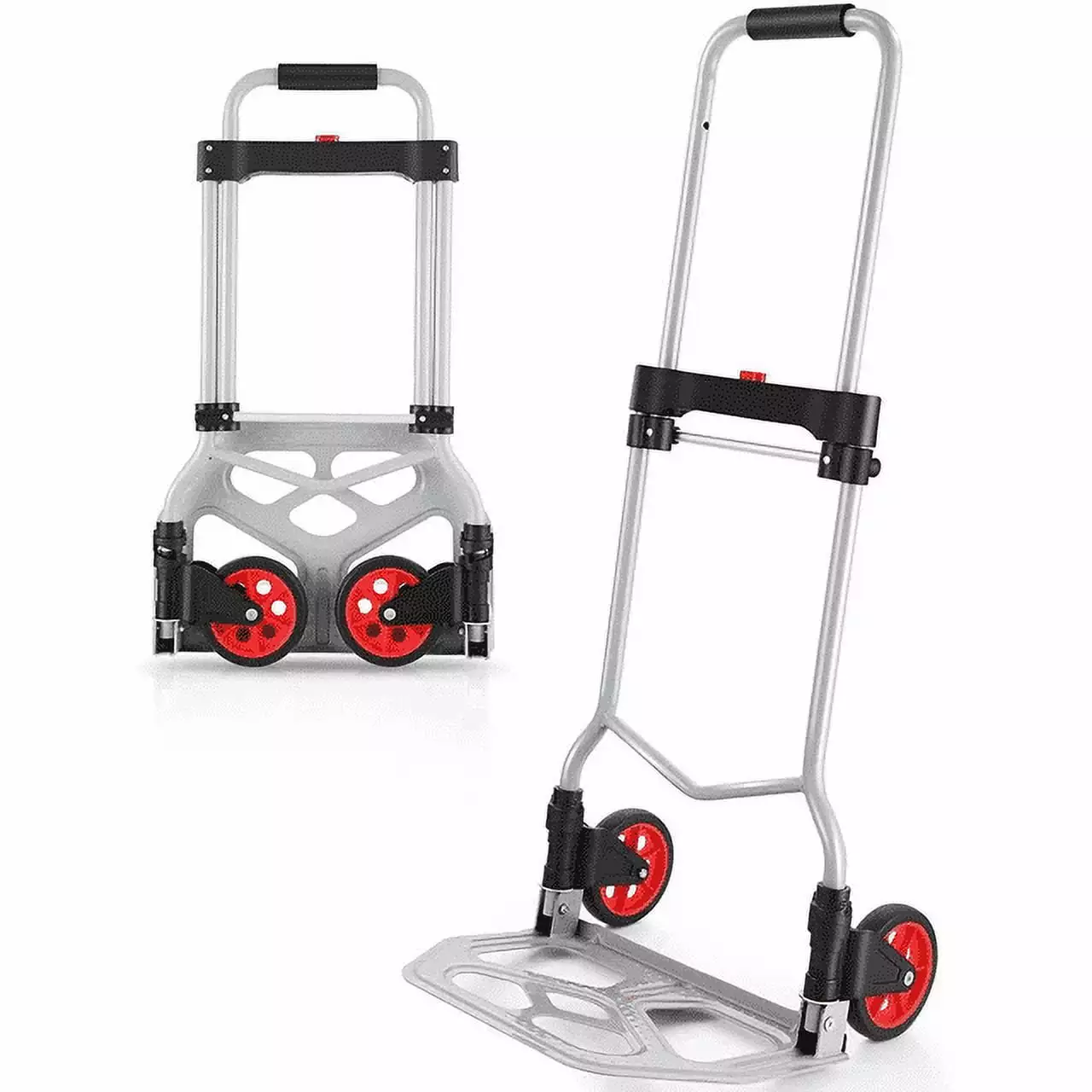 Folding Hand Truck Portable Heavy Duty Aluminum Hand Cart with 2-Wheel Dolly Moving Carts. 330 lbs Capacity Max. Silver