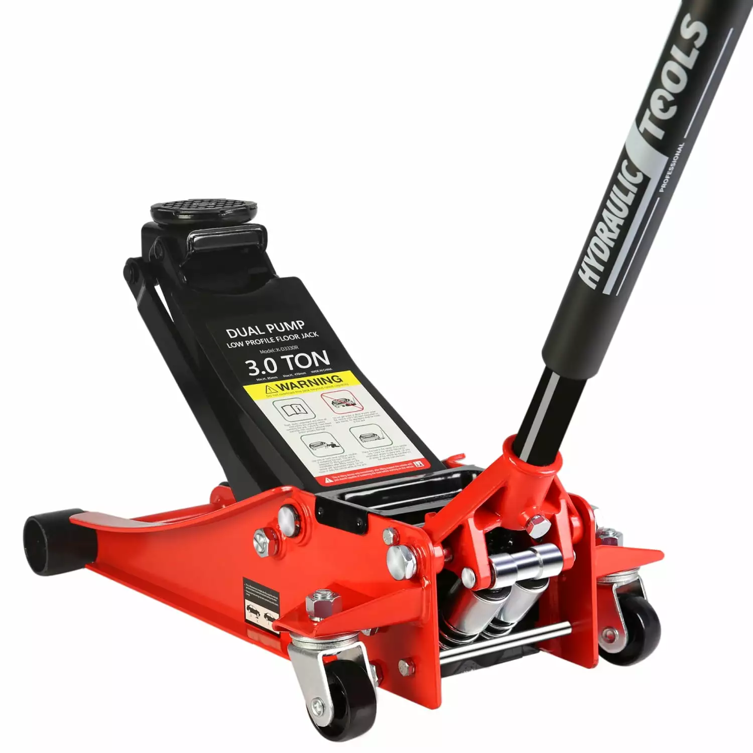 HNGMNGT Low Profile Steel Racing Floor Jack - Hydraulic Dual Piston Quick Lift Pump 3 Ton (6600 lb) Capacity Lifting Range 3.3-18.5