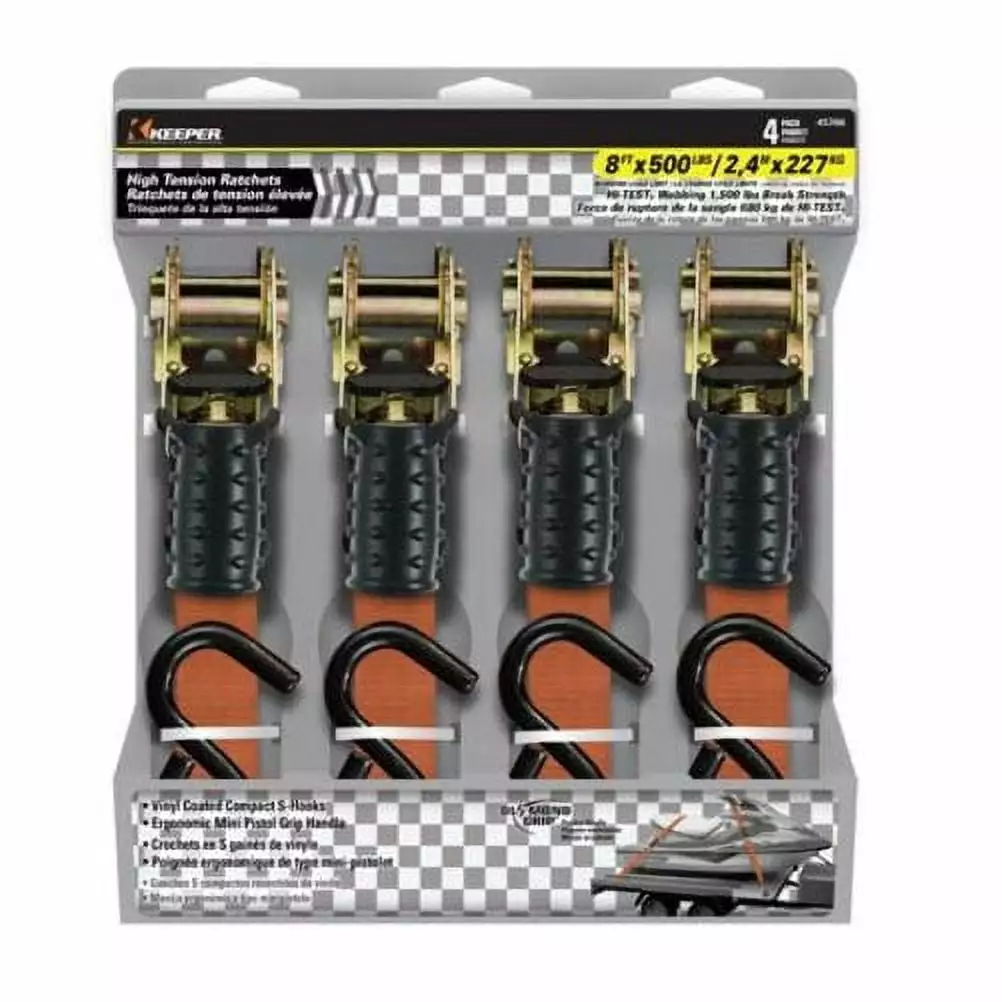 Rongfun 2 Pack Cargo Control Ratchet Tie Down Straps - 2 Inch x 17 FT with Double J Hook