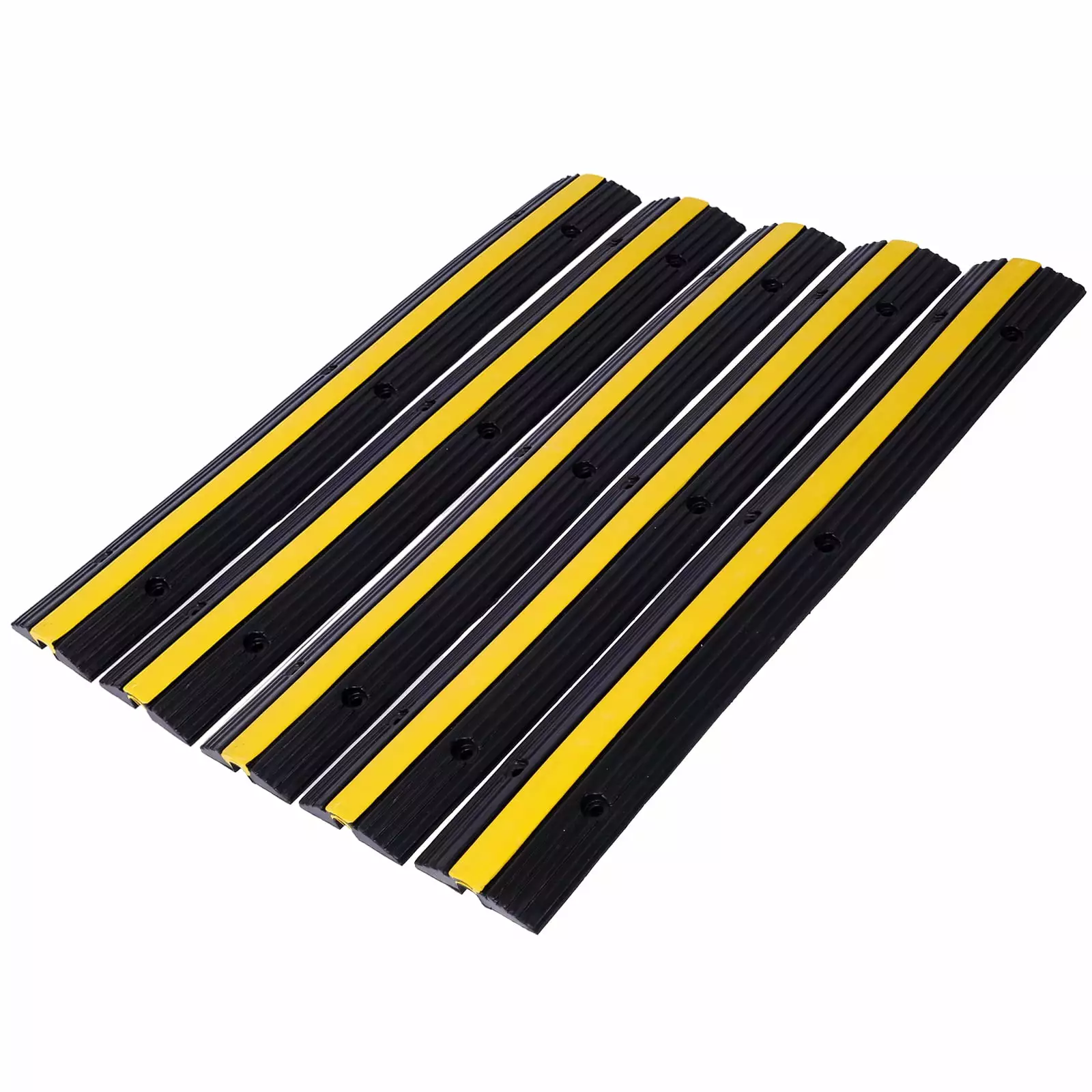 Heavy Duty Cable Protector Ramp - 1 Channel 39 Long Black & Yellow ?C 6600 Lbs Capacity with 12 Bolts Spike. Rubber Speed Bump and Wire Protector for Indoor & Outdoor Use(1 Channel. 5 Pack)