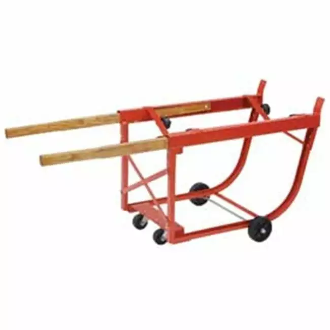 Heavy Duty Rotating Drum Cradle with Wood Handles & Polyolefin Wheels - Red