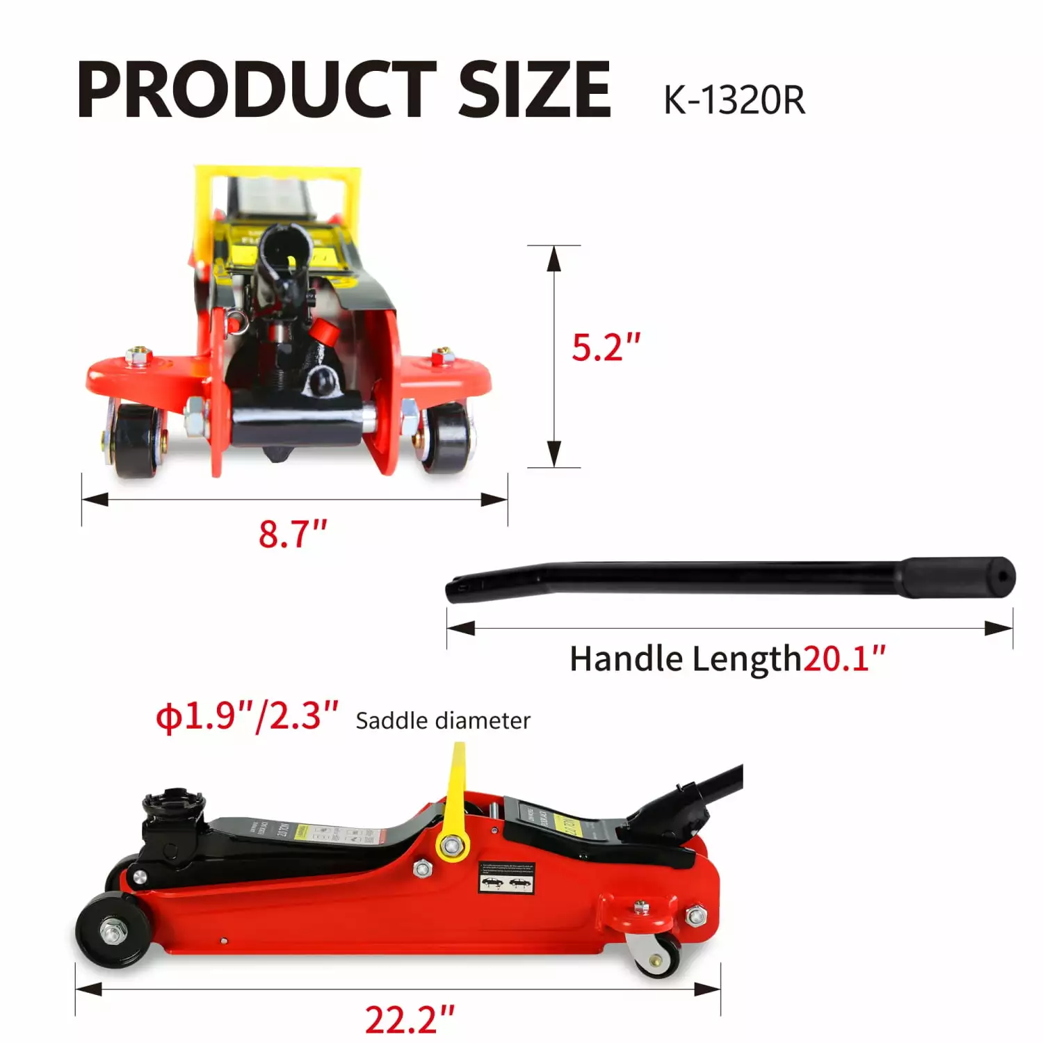 Heavy Duty XNGGNG 2 Ton Low Profile Racing Floor Jack with Durable Steel Construction and Single Piston QuickLift Pump - Floor Jack Lifting Range 3.3-15.2