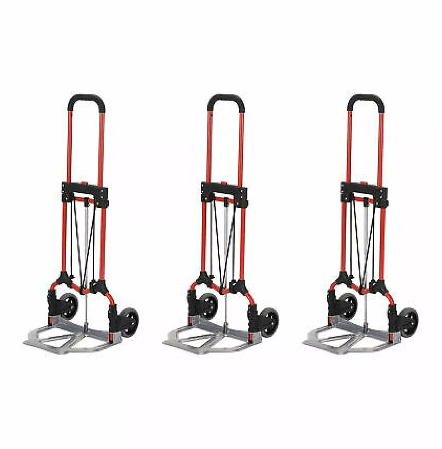 Hongwa Personal MCI Folding Hand Truck w/Rubber Wheels. Red/Silver (3 Pack)