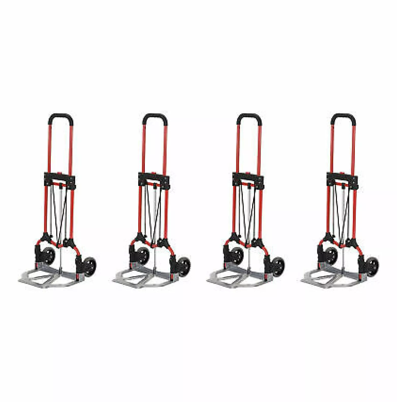 Hongwa Personal MCI Folding Hand Truck w/Rubber Wheels. Red/Silver (4 Pack)