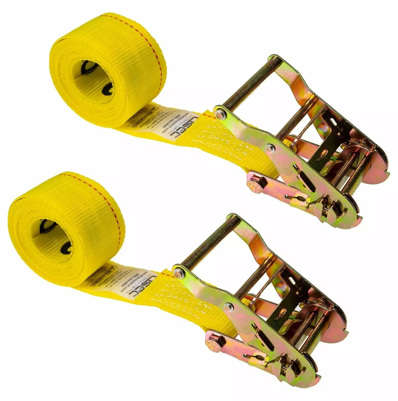 Ratchet Tie-Down Strap. Double-J Hooks. 2 in W. 27 ft L. 3.333 lb Load Cap. Heavy Duty