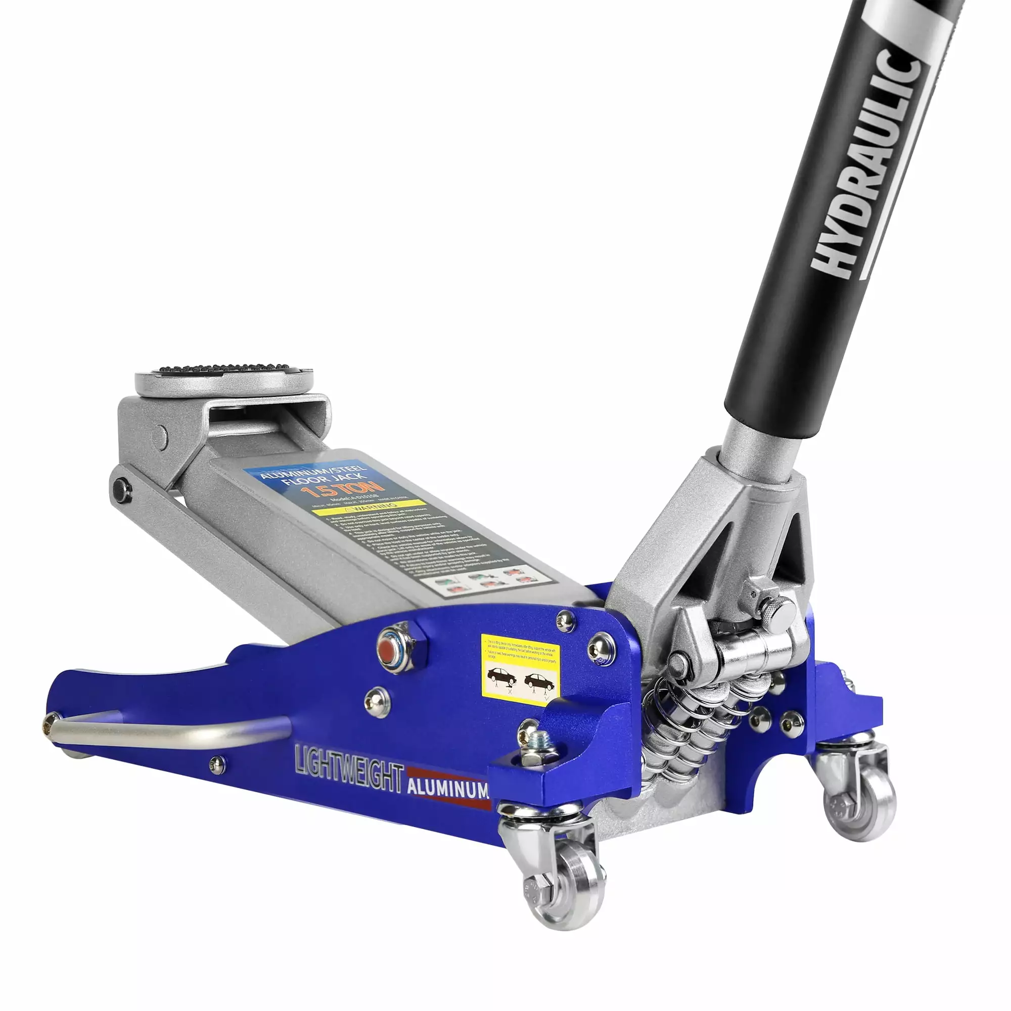 Hydraulic Floor Jack. 1.5 Ton/2.5 Ton Hydraulic Low Profile Aluminum & Steel Racing Floor Jack with Dual Piston Quick Lift Pump. 3000 Lb/5000 Lb Capacity Blue