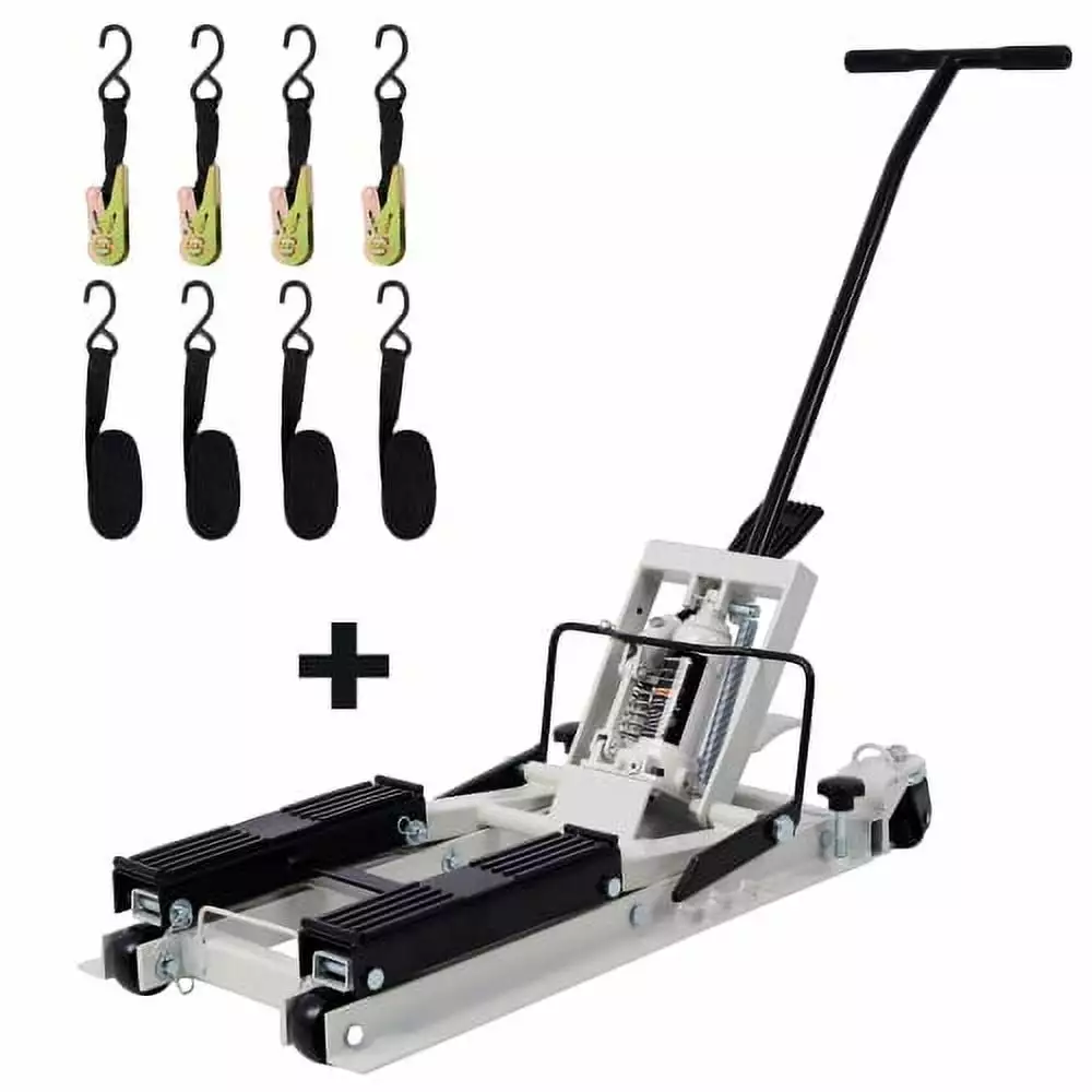 Hydraulic Motorcycle Lift Jack. 1500 LBS Capacity ATV Scissor Lift Jack. Portable Motorcycle Lift Table with 4 Wheels. Hydraulic Foot-Operated Hoist Stand with 2xtie down gray