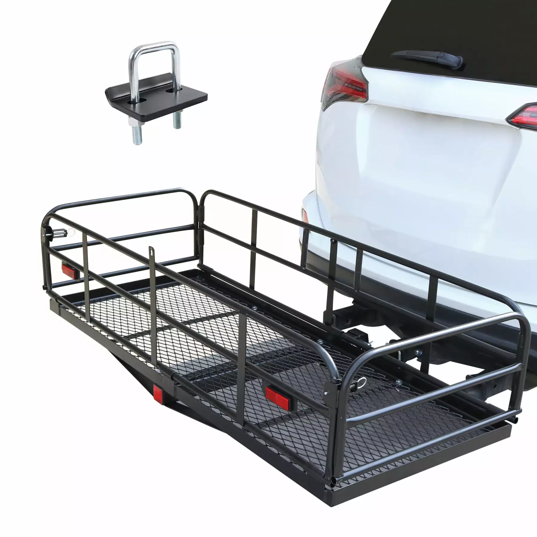 JDMSPEED Hitch Mount Cargo Carrier Car Storage Hitch 400 Lbs 60 x 24 x 14.4 Folding Vehicle Cargo Rack Rear Luggage Basket Fits 2 Receiver Stabilizer for Car SUV .Trailer.Pickup Truck