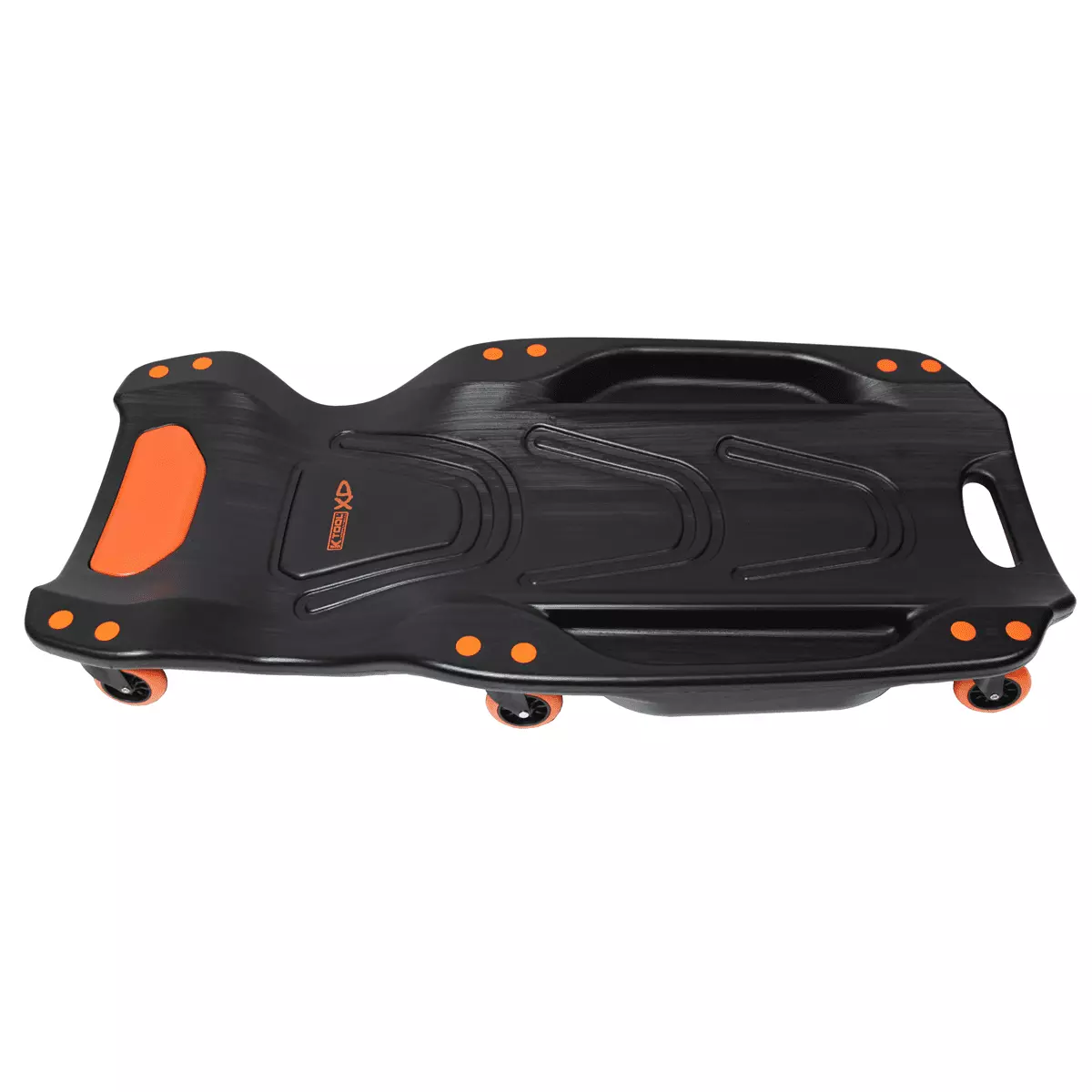 K Tool International XD74942 42 Automotive Plastic Creeper with Molded Tool Trays for Garages. Repair Shops and DIY. Ergonomically Head. Neck Pads. 3 Swivel Casters. 440lb Capacity. Black/Orange