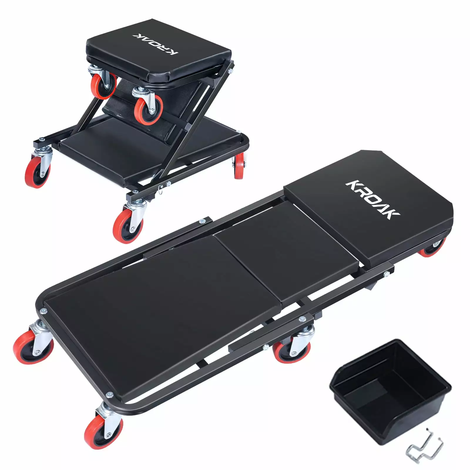 KROAK 36 Z-Creeper 2 in 1 Garage Creeper with Tool Storage Box. 330 Lbs Capacity for Garage. Shop. Auto Repair. Lay Down or Sit. Black. 6 Pcs 2.5in Wheels