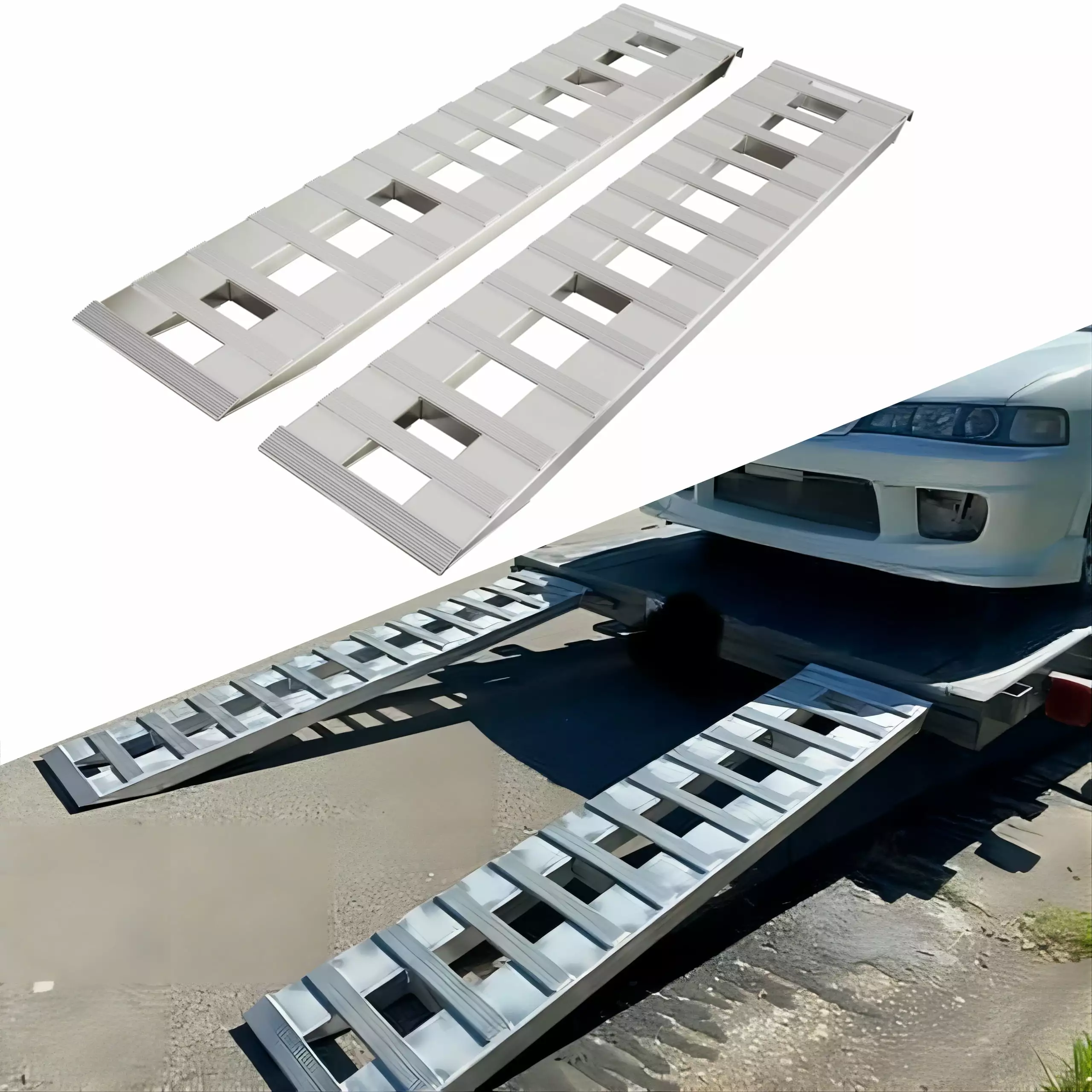 Kojem 6800lbs Aluminum Loading Ramps 72 X 15 for Truck Trailer Car Auto ATV UTV Universal Hook Attaching End Knife Foot 1 pair