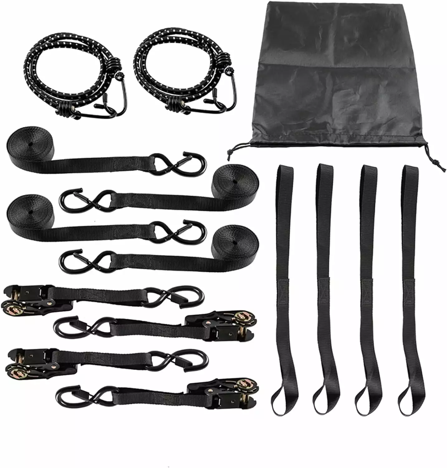 LABLT 4 PCS 15 FT 2200 lbs Break Strength Ratchet Straps Heavy Duty Ratchet Tie Down Straps with Safety Lock S Hooks Cargo Straps for Moving Appliances Motorcycle Soft Loop Tie Down Straps