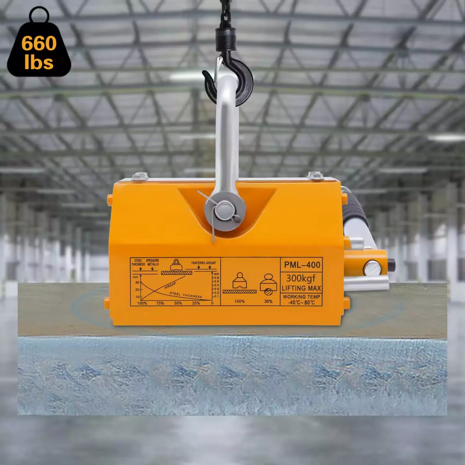 LIYNLE Heavy Duty 300kg/660lbs Steel Lifter Crane Hoist Lifting Magnet with Release Tool - Strong Magnetic Power for Efficient and Safe Material Handling