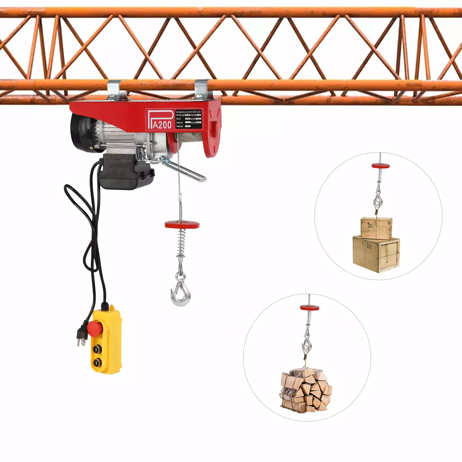 LIYNLE Professional Steel Hoist Winch Lift with Remote Control capable of lifting 200kg/440lbs powered by a sturdy 110V/480W motor.