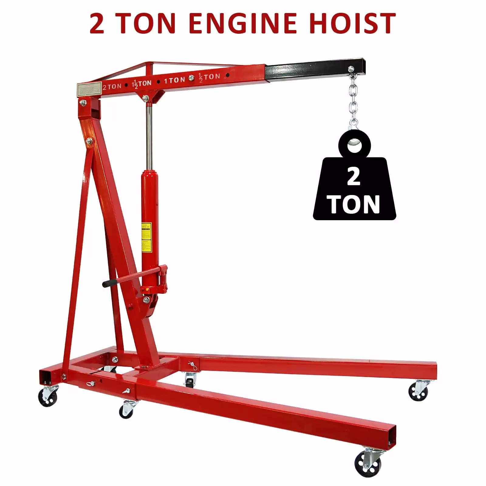 M optimized 2T Folding Engine Crane Engine Hoist with Level 4400 Lbs/2 Ton Heavy-Duty Cherry Picker Shop Crane Oldable Engine Crane. Red