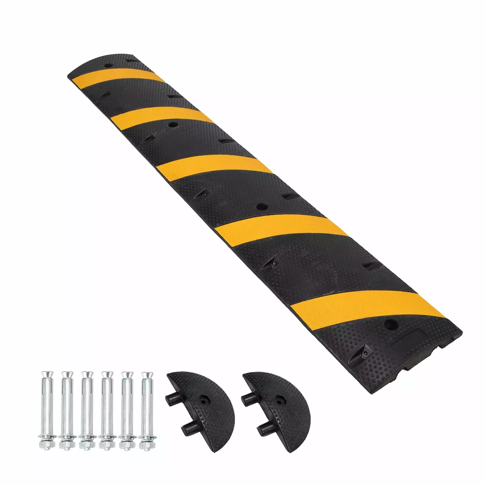 M optimized 84 Rubber Speed Bumps for Driveway. 2 Channel Modular Traffic Speed Bump Hump Cable Protector Ramps for Asphalt Concrete Gravel Driveway Road with 2 End Caps. 6 Bolt Spikes