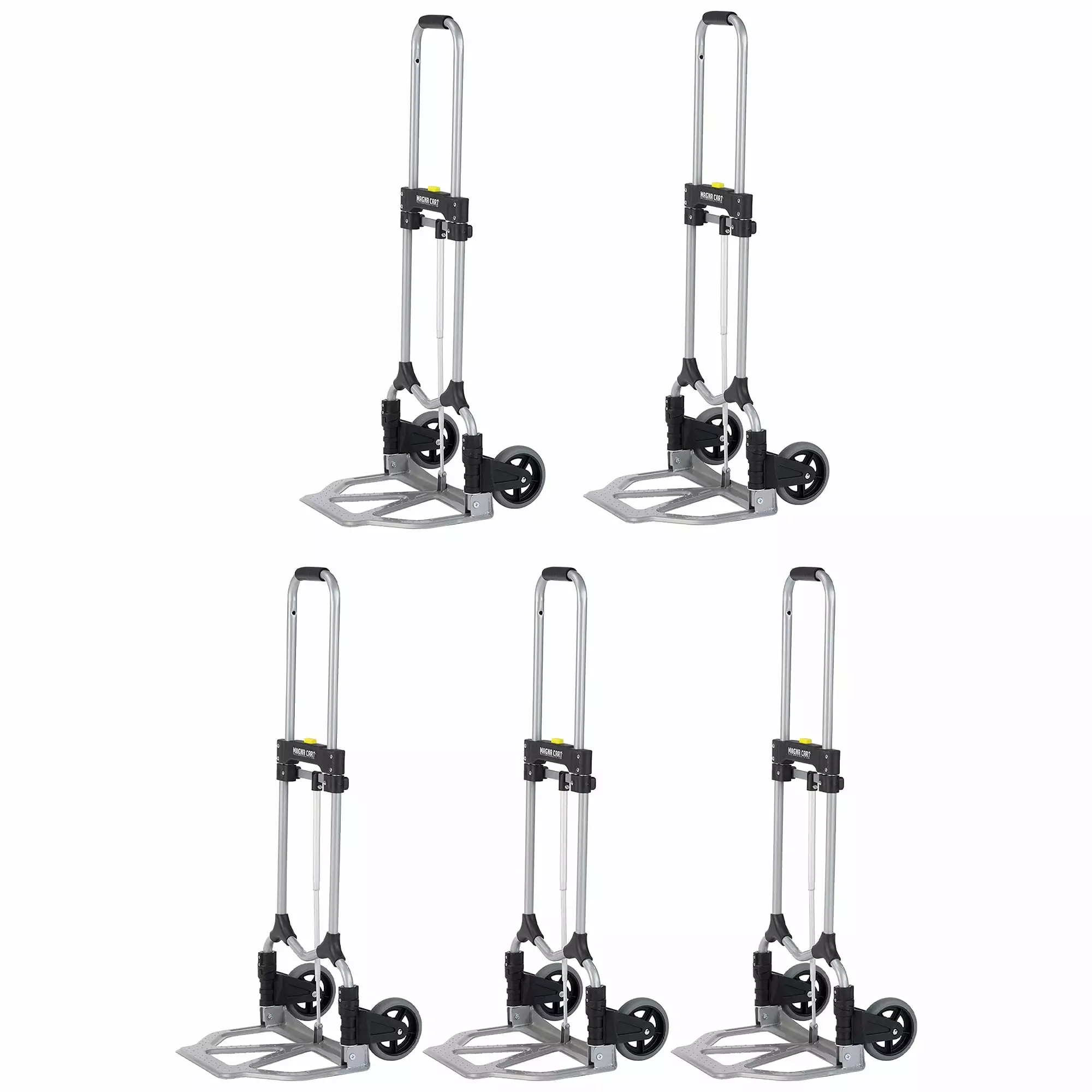 Magna Cart 160lb Capacity Folding Steel Hand Truck. Silver/Black (5 Pack)