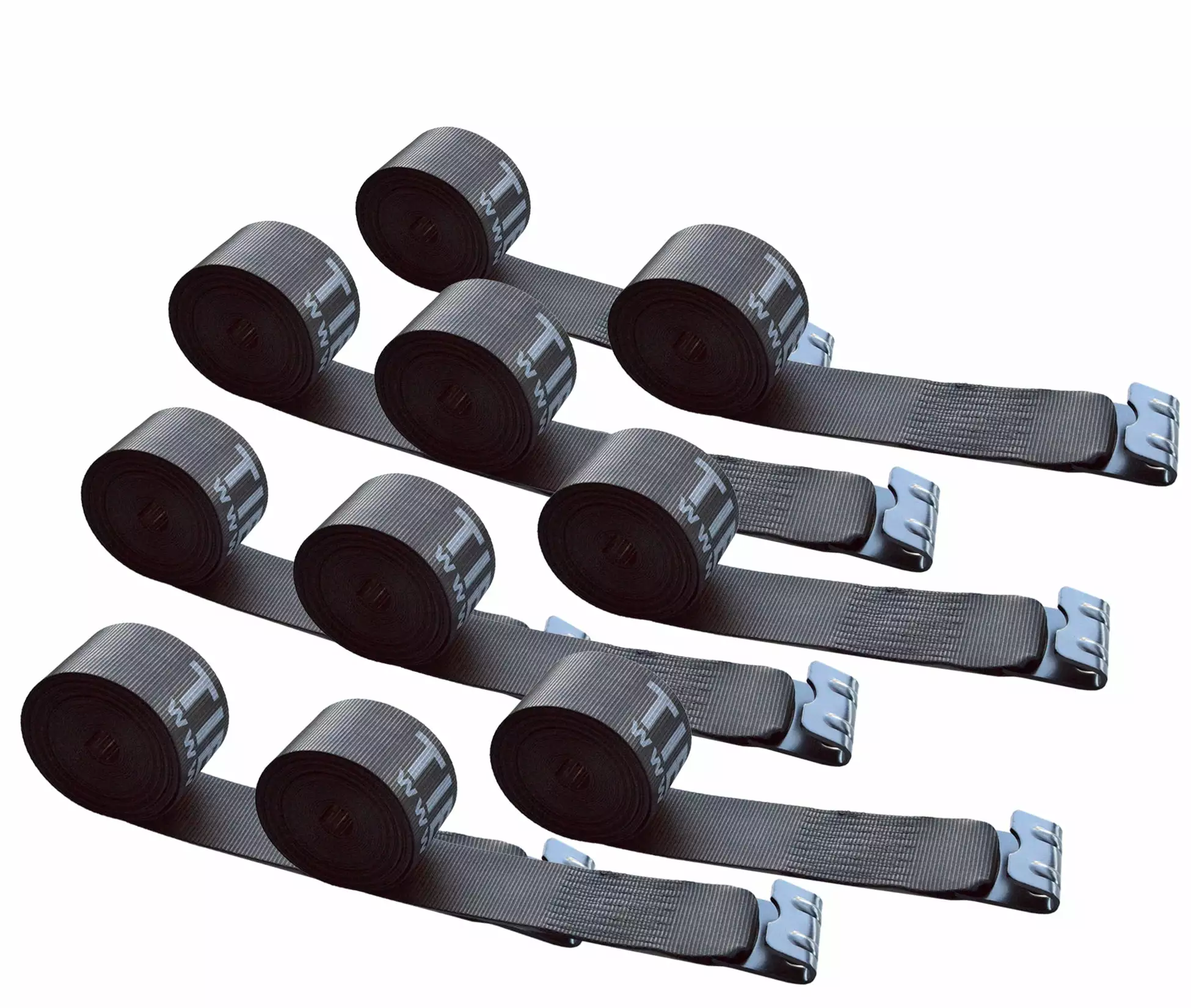 Mega Cargo Control 10 Pack Heavy Duty 4 x 30' Winch Tie Down Strap W/ Flat Hook WLL: 5400 lbs Black