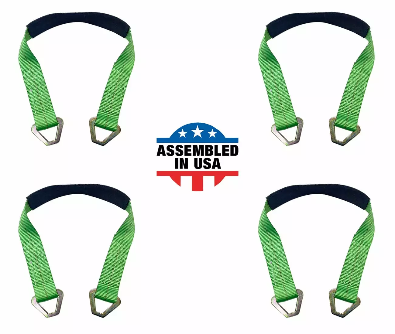 Mega Cargo Control USA 2 x 60 Off-Road Axle Tie-Down Straps (4-Pack) - WLL: 3333 lbs - Green