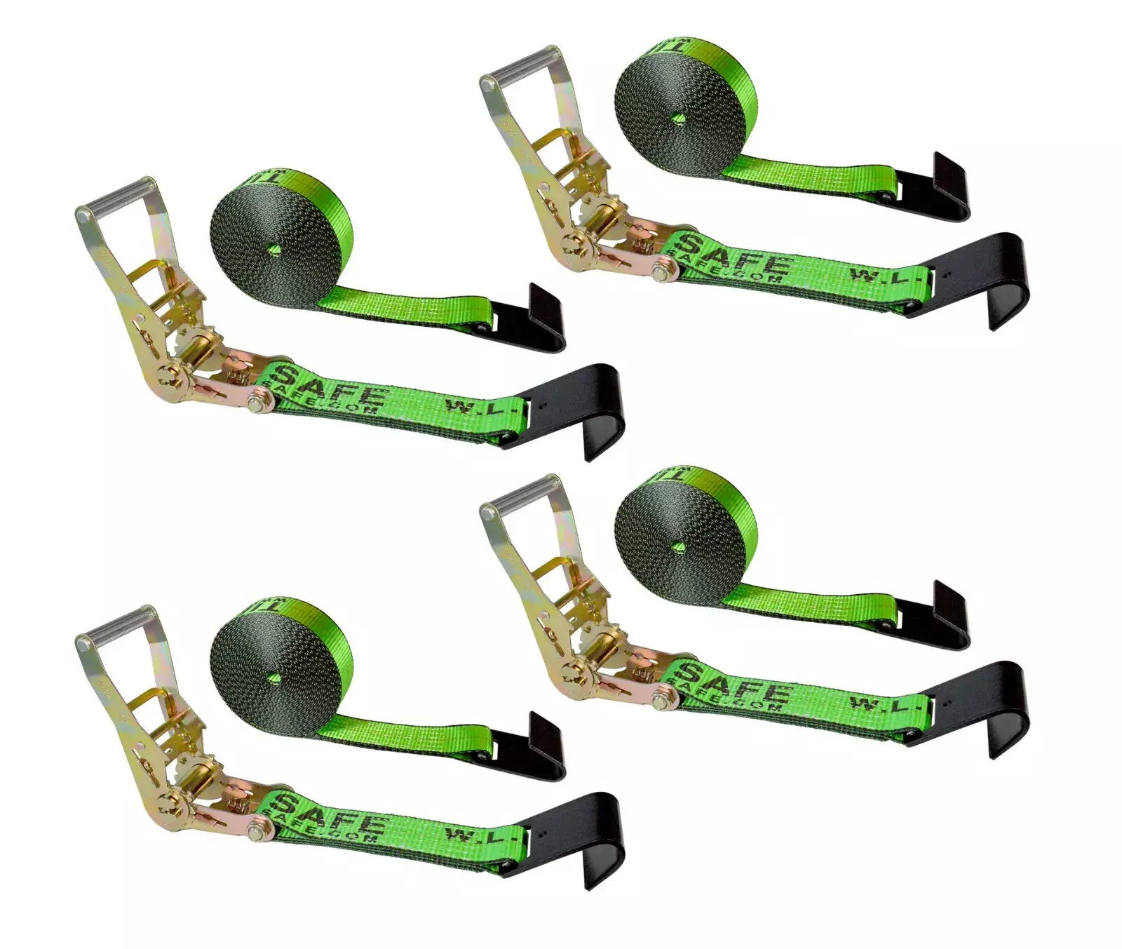 Mega Cargo Control USA 4 Pack Heavy Duty 2 x 60' Ratchet Strap Flat Hook Flatbed Truck Farm Tie Down