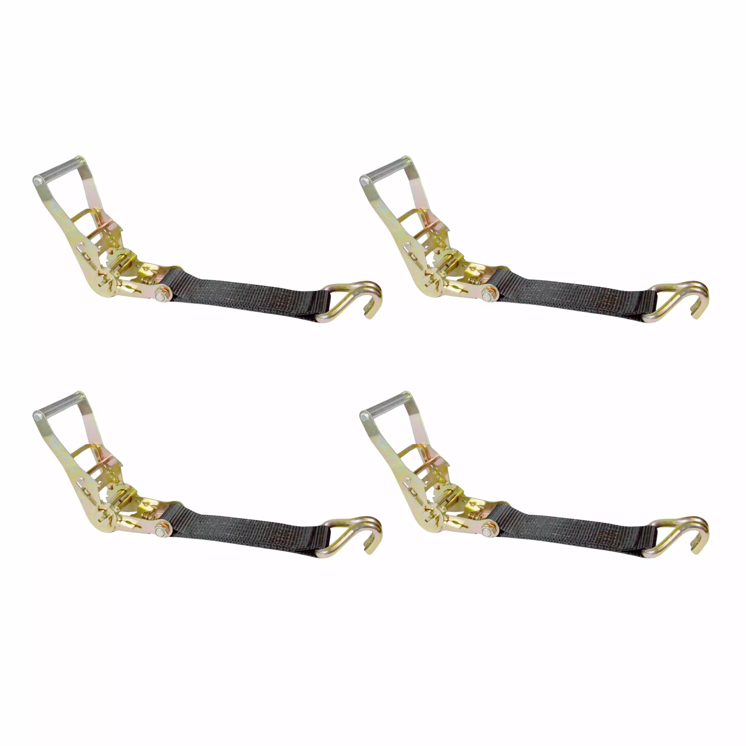 Mega Cargo Control USA Heavy Duty 2 Ratchet Tie Down Replacement Short Fixed End Strap w/ J Hook 4 Pack