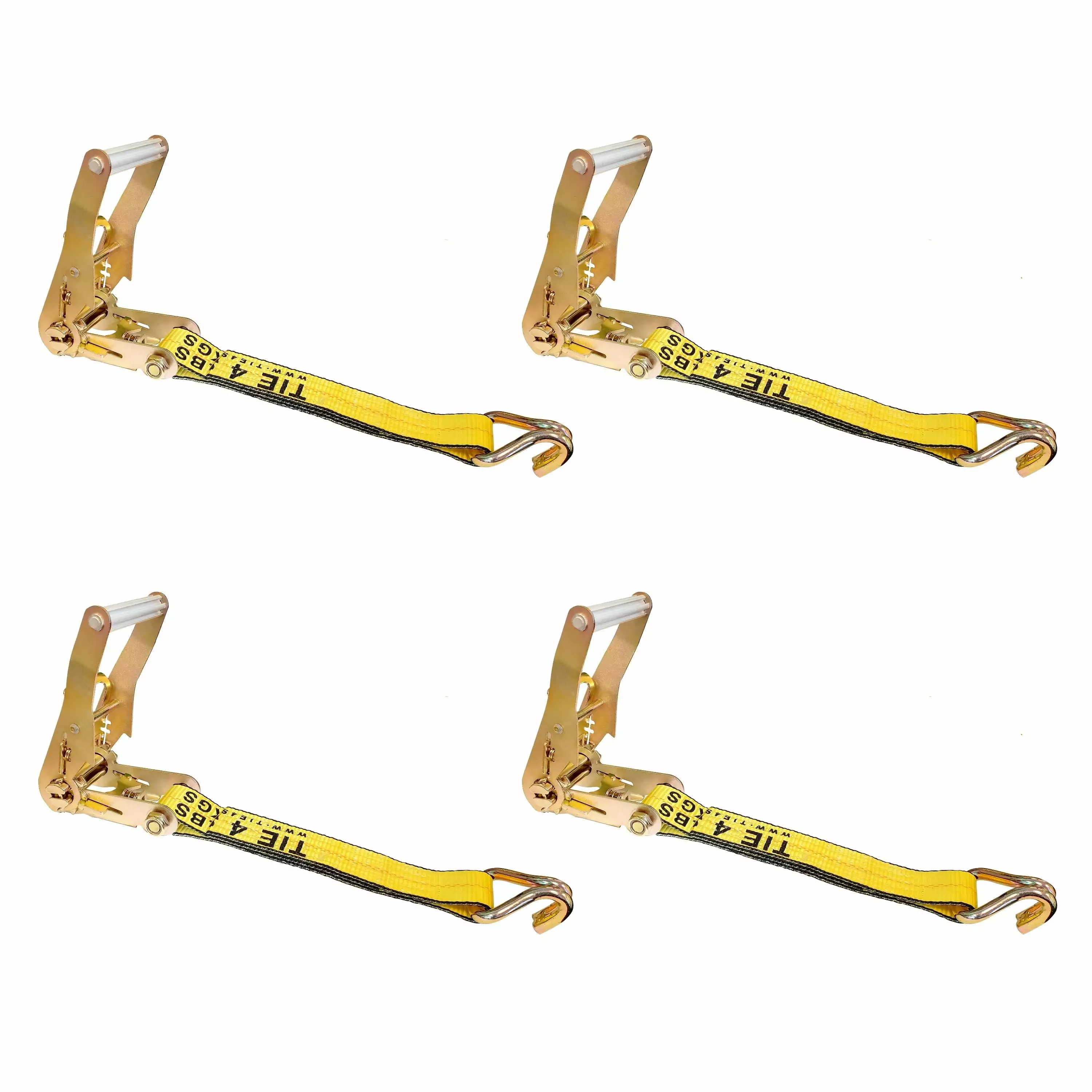 Mega Cargo Control USA Heavy Duty 2 Ratchet Tie Down Replacement Short Fixed End Strap w/ J Hook 4 Pack