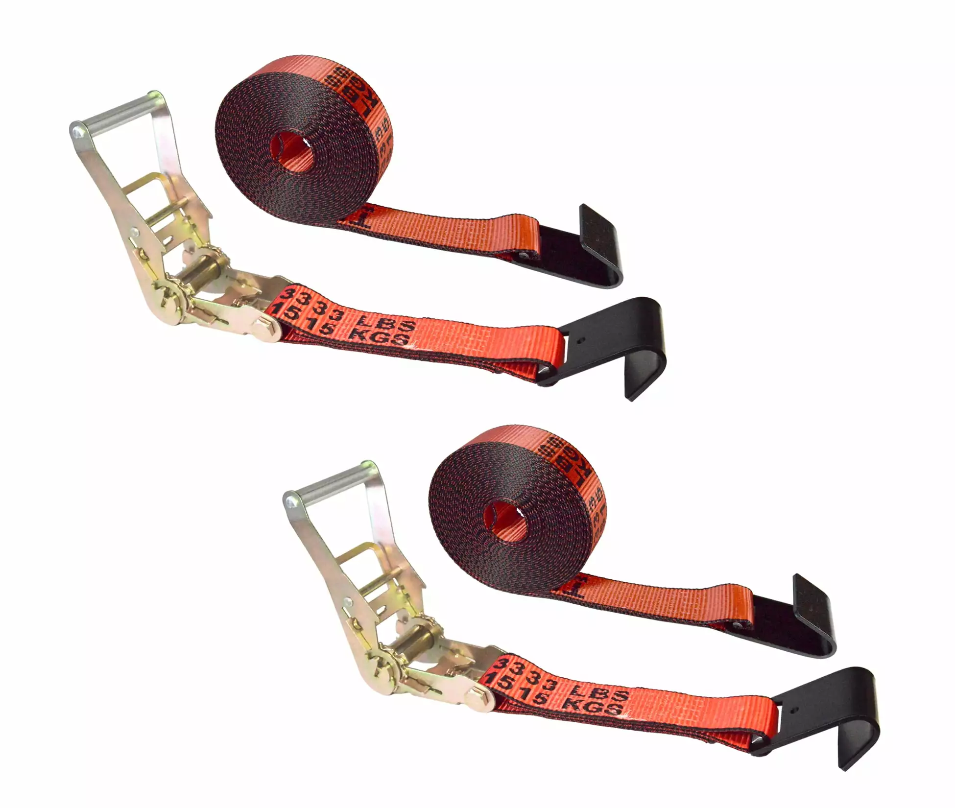 Mega Cargo Control USA Heavy Duty 2 x 40' Ratchet Strap Flat Hook Flatbed Truck Farm Tie Down 2 Pack