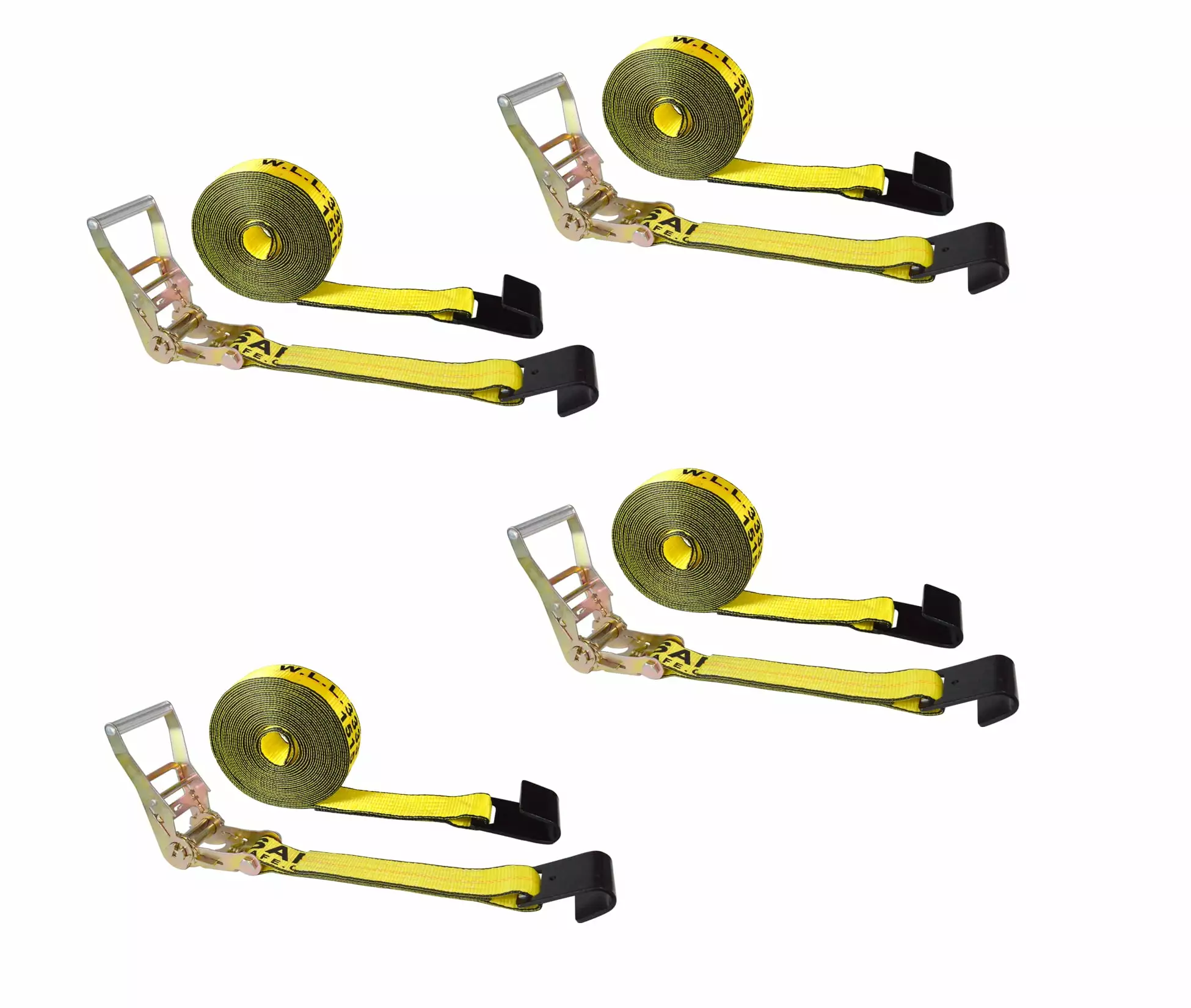 20 Pack 2''x12' Logistic E-Track Cam Buckle Straps with Spring E-Fittings - 2500 lbs Breaking Strength - Yellow Cam Buckle Cargo Load Straps for Enclosed Semi Trailers. Box Trucks