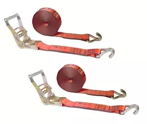 Mega Cargo Control USA Heavy Duty 2 x 50' Ratchet Strap J Hook Flatbed Truck Farm Tie Down 2 Pack